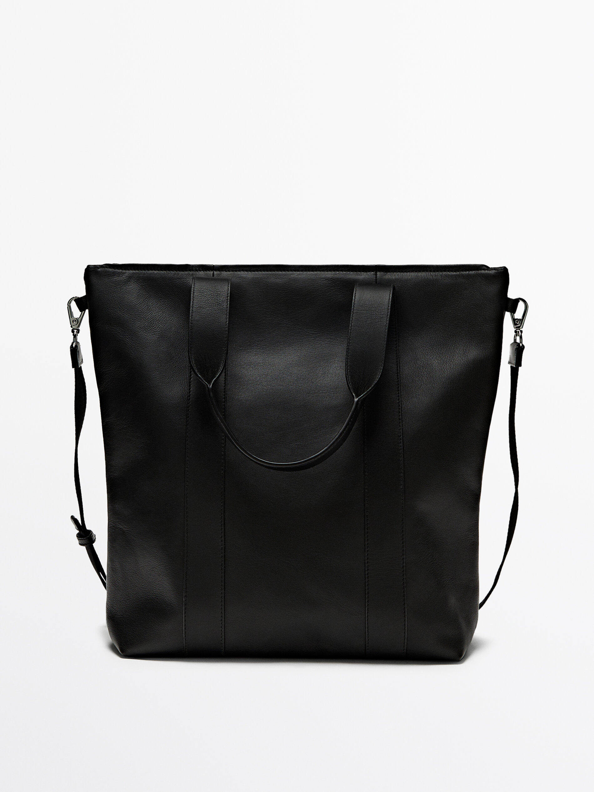 Black leather sale shopper bag