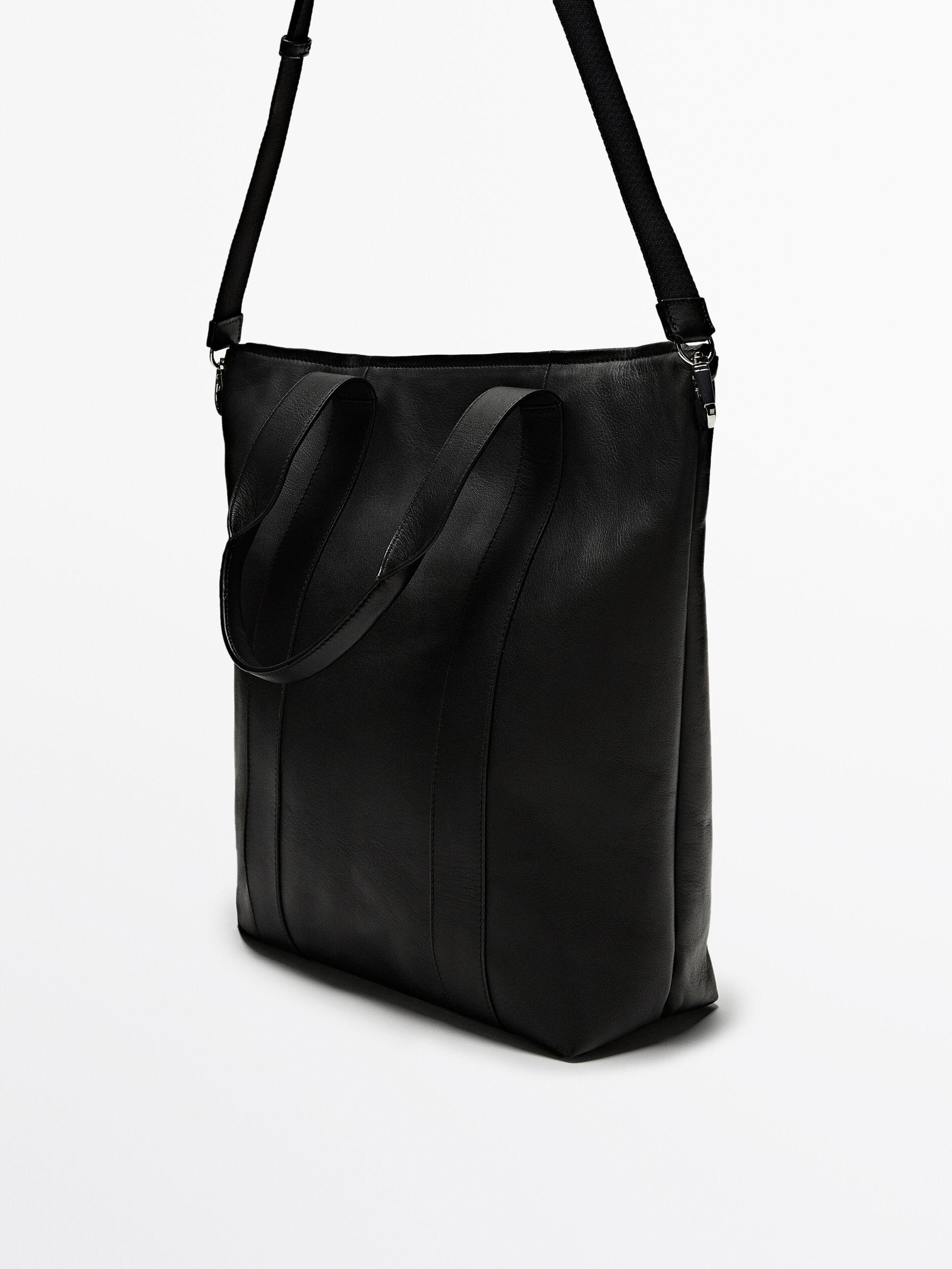 Massimo dutti black leather bag sales