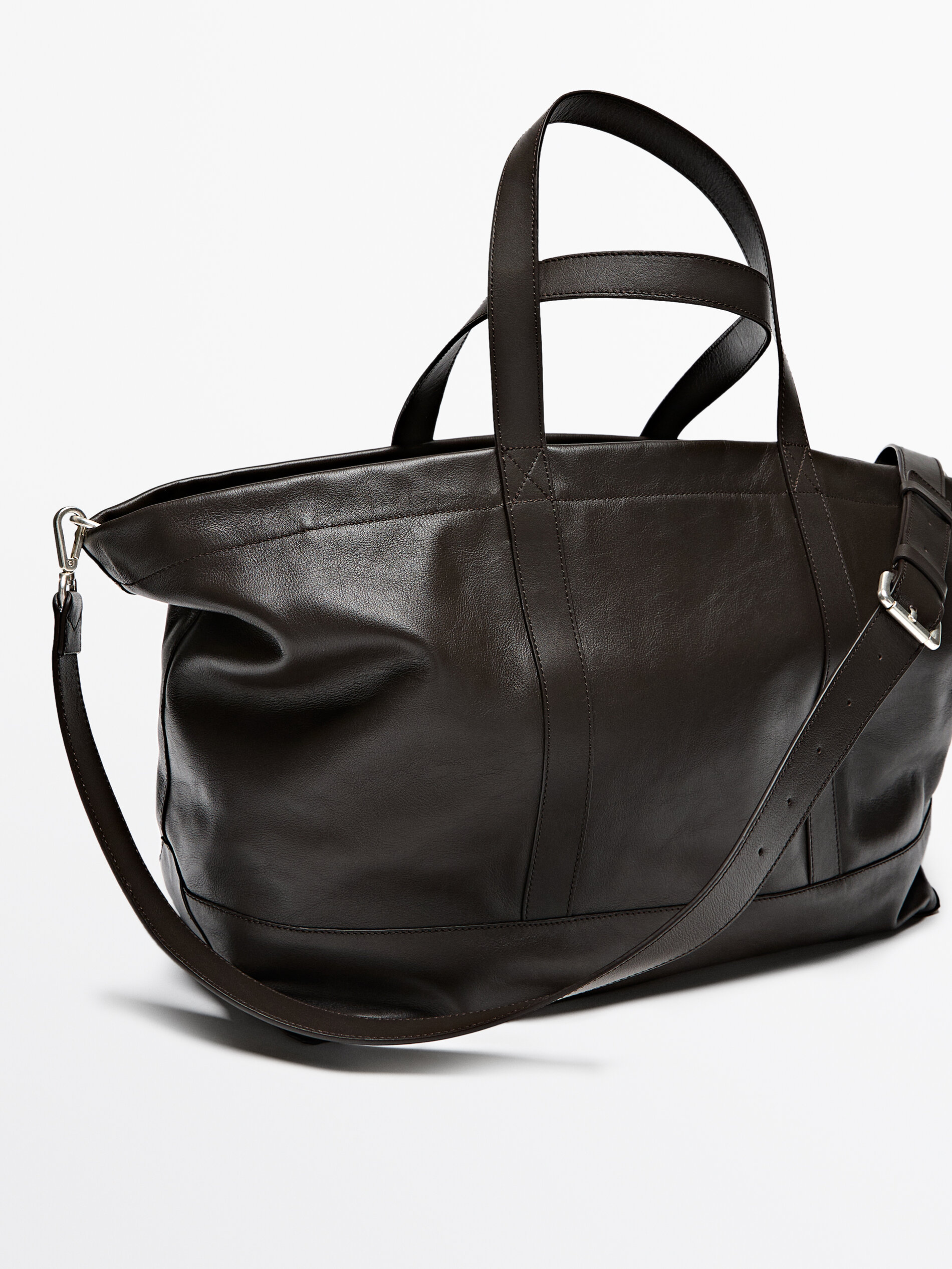 Nappa leather weekend bag Brown Black Accessories Massimo Dutti
