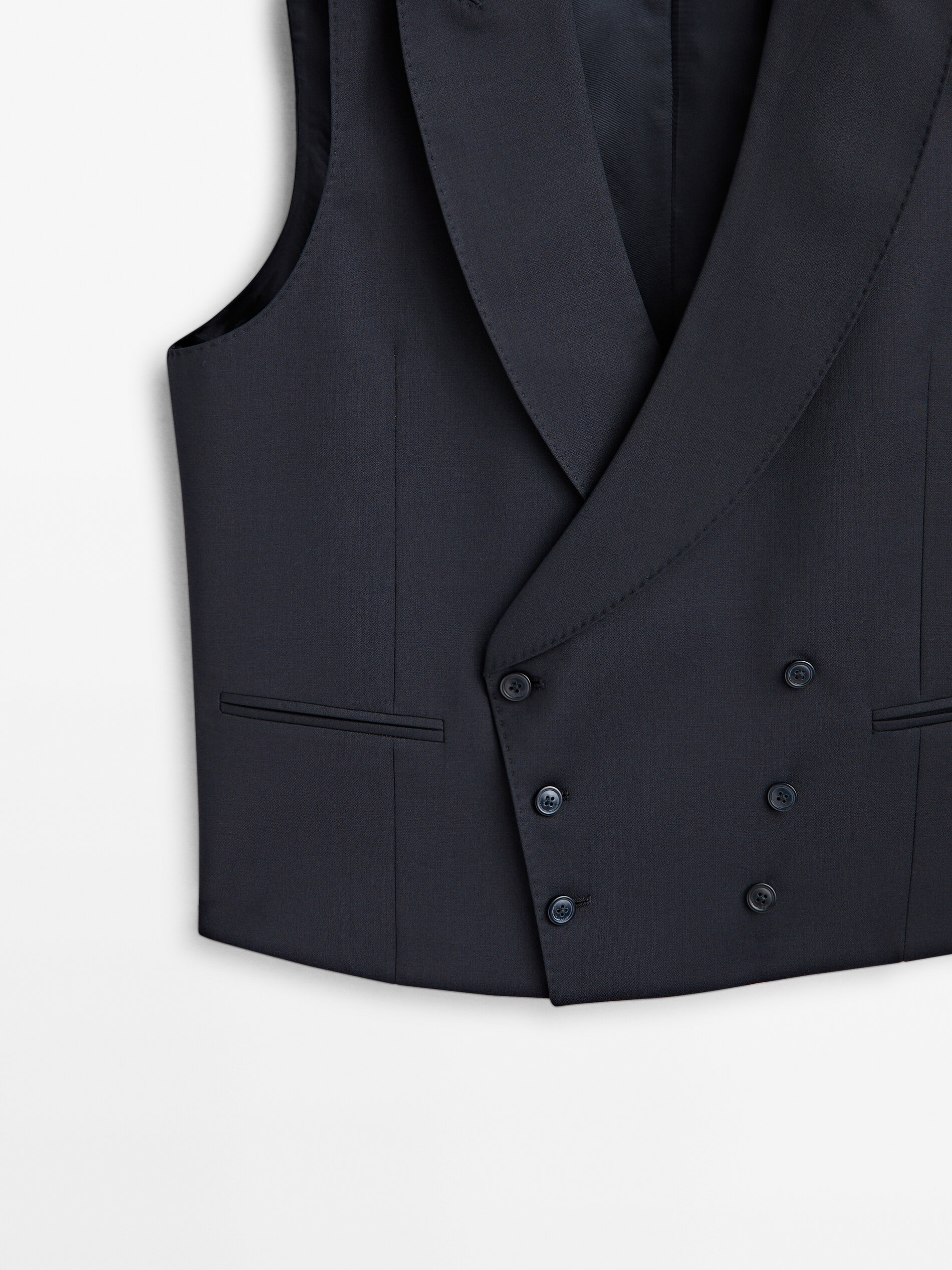 Plain blue wool blend suit waistcoat