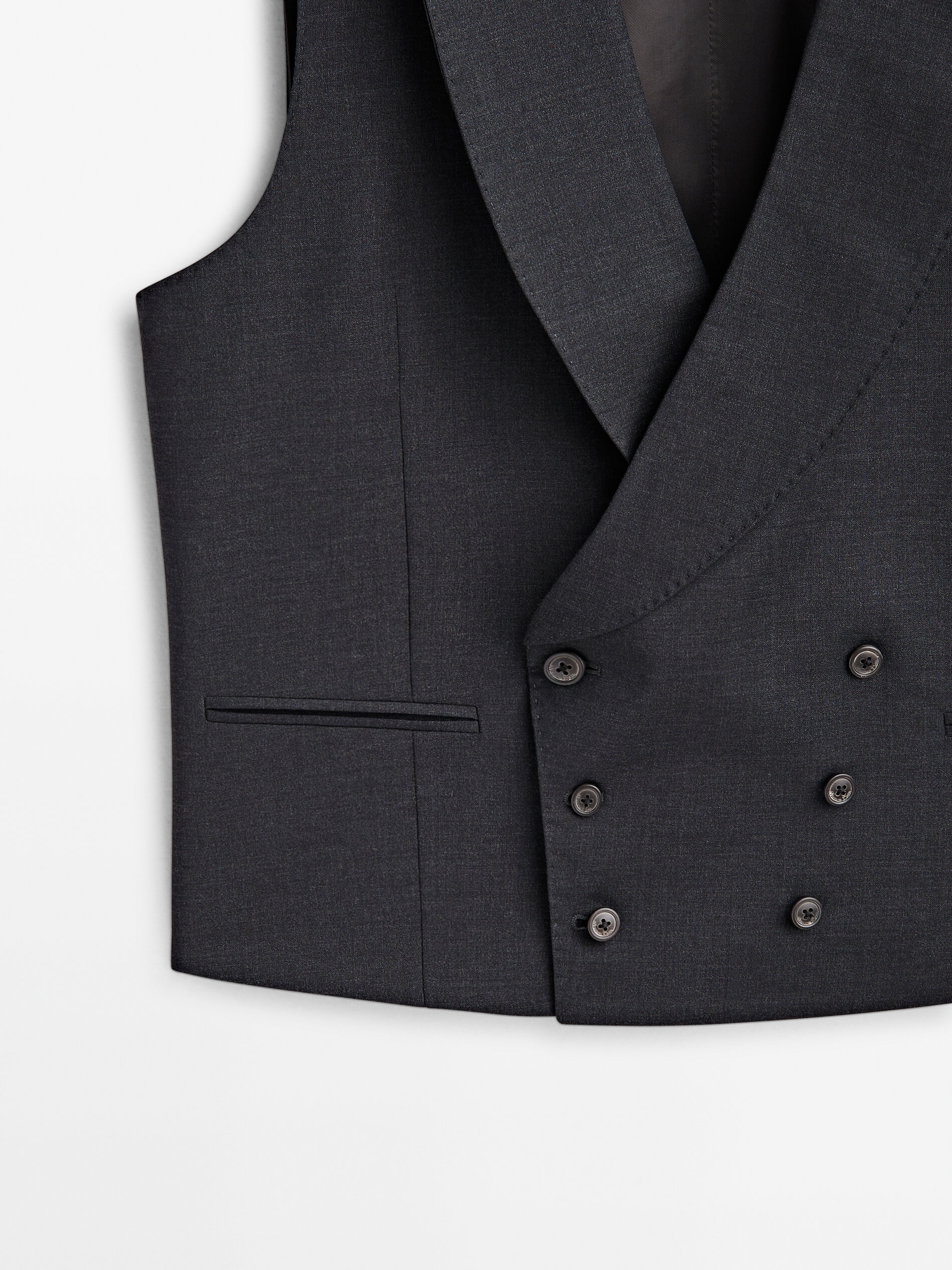 Plain grey wool blend suit waistcoat Charcoal Suit Smart