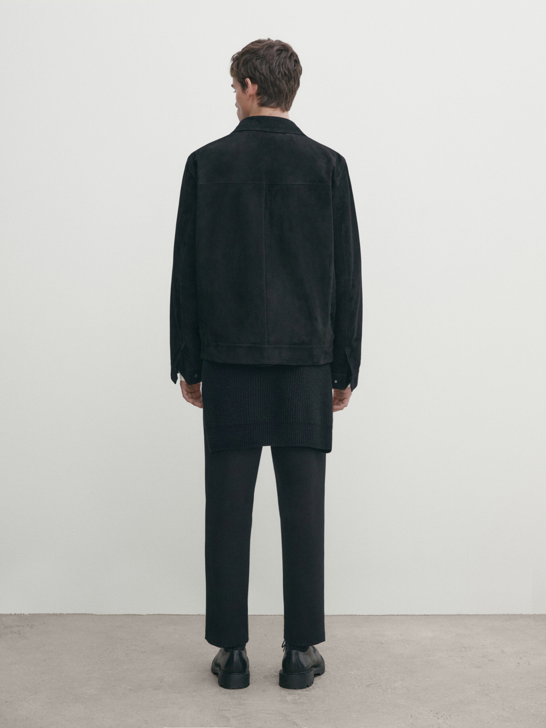 Black suede leather trucker jacket Black Skirts Massimo Dutti