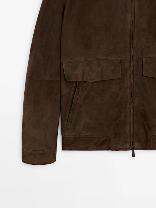 MASSIMO DUTTI NEW MAN Suede leather jacket DARK KHAKI S-XXL 3316/246