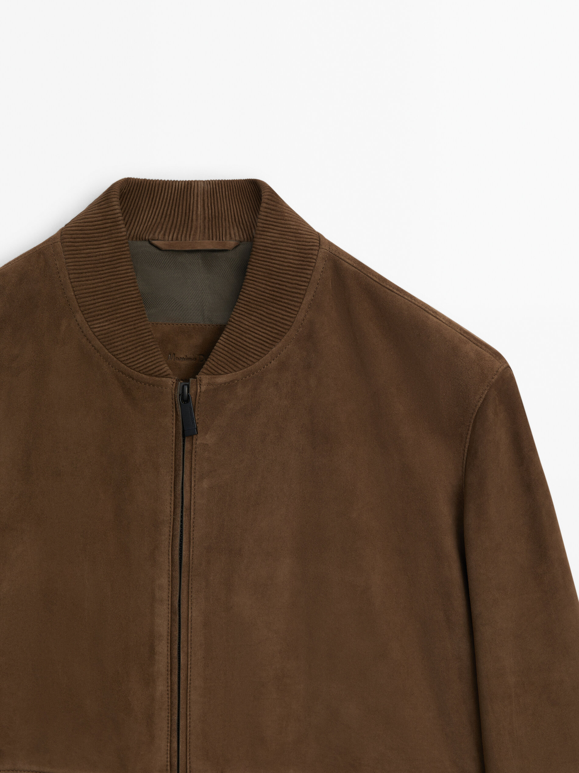Suede leather bomber jacket with pockets Chocolate Brown