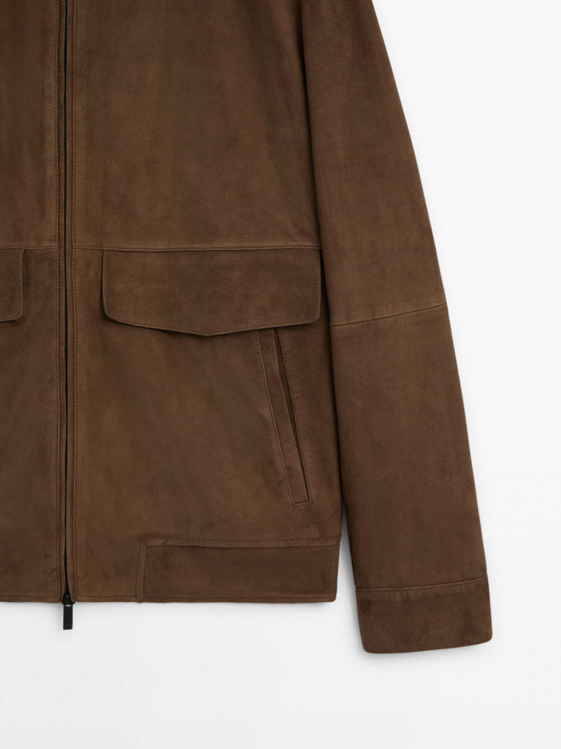 Suede leather bomber jacket with pockets