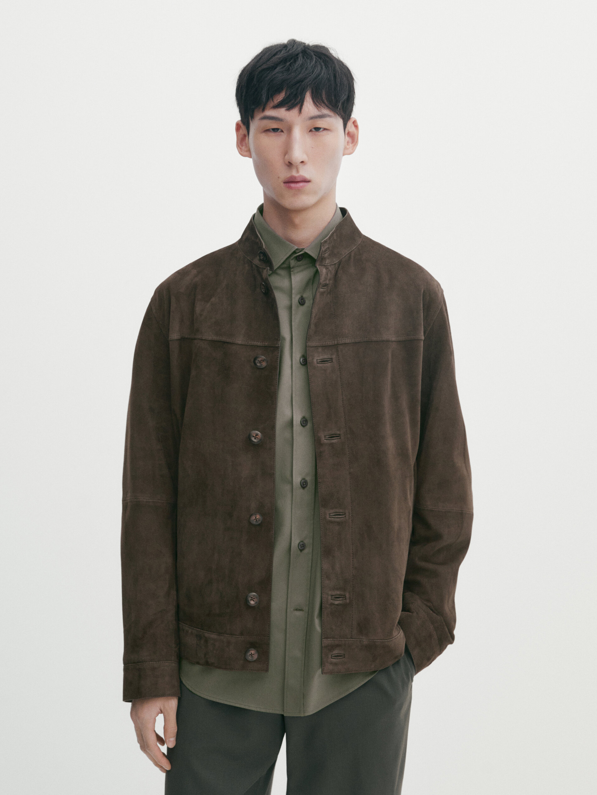 Buttoned suede jacket Mole Brown Skirts Massimo Dutti