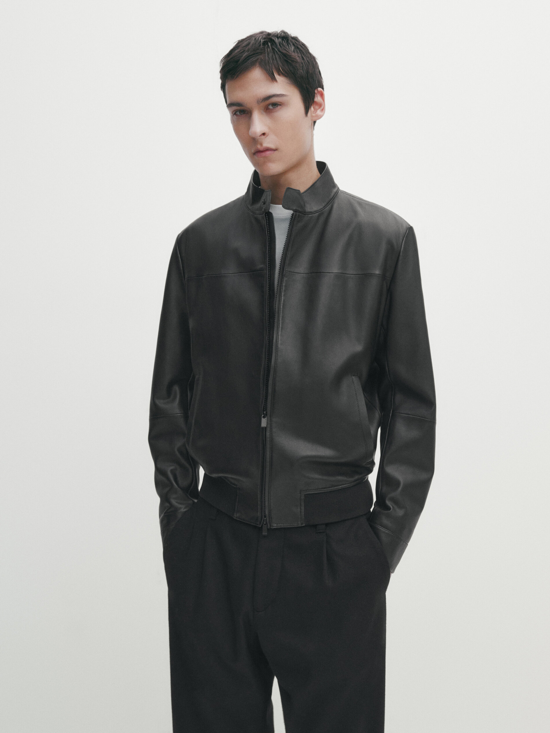 Black nappa leather jacket Black Skirts Massimo Dutti