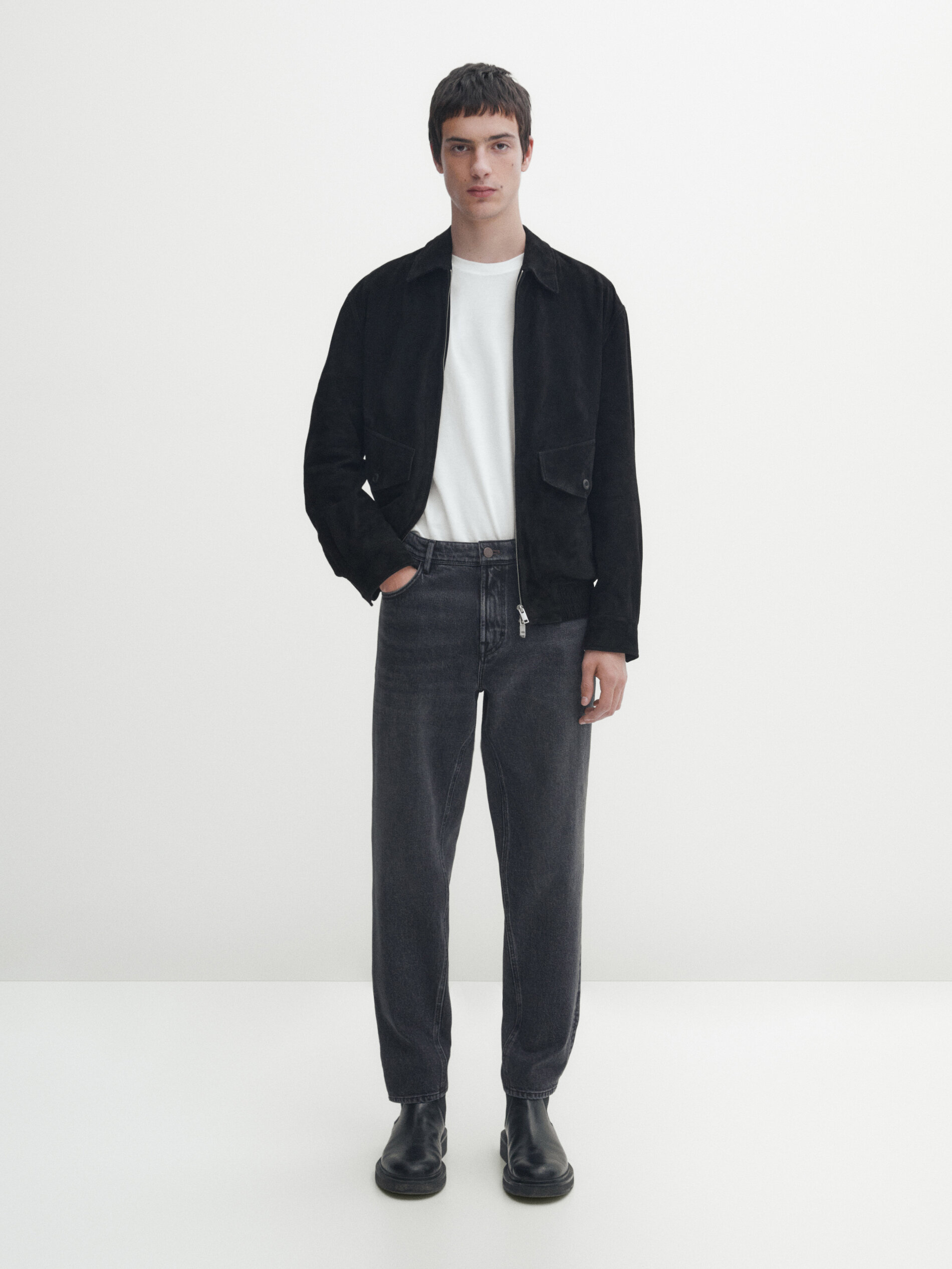 Massimo dutti blue outlet leather jacket
