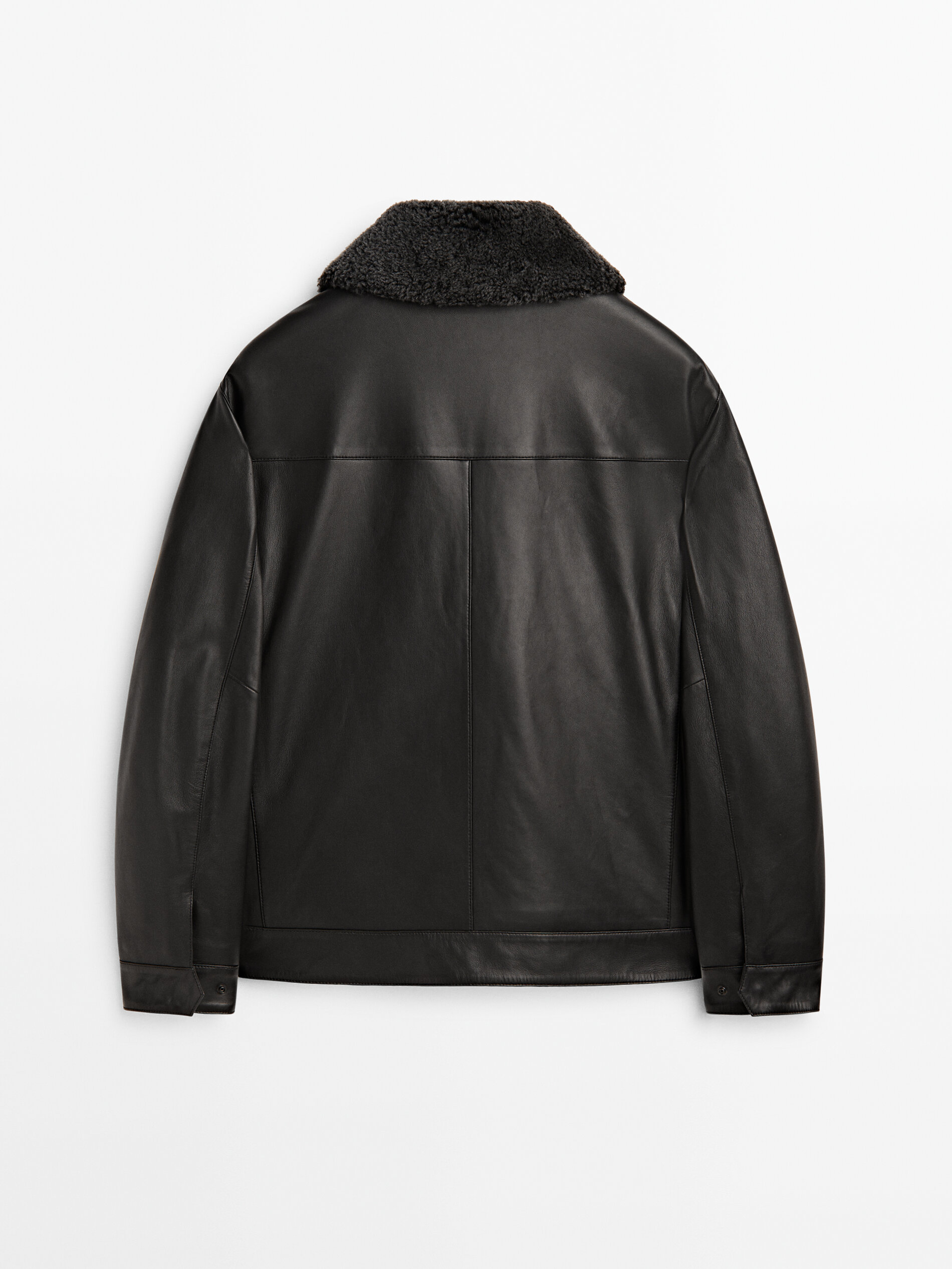 Blouson en cuir nappa col en fourrure Noir Jupes Massimo Dutti