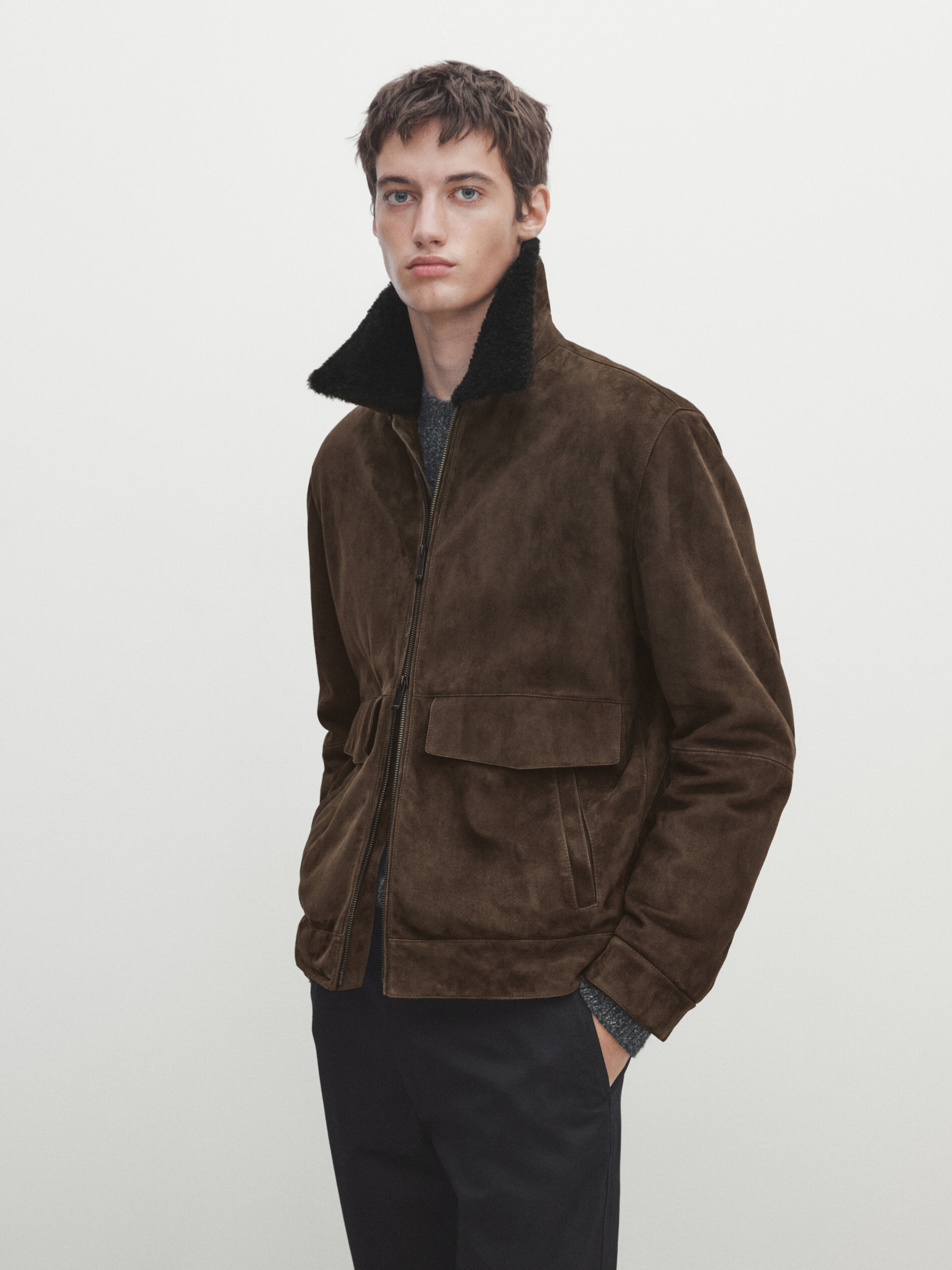 Veste aviateur en suédine doublée shop de fausse fourrure