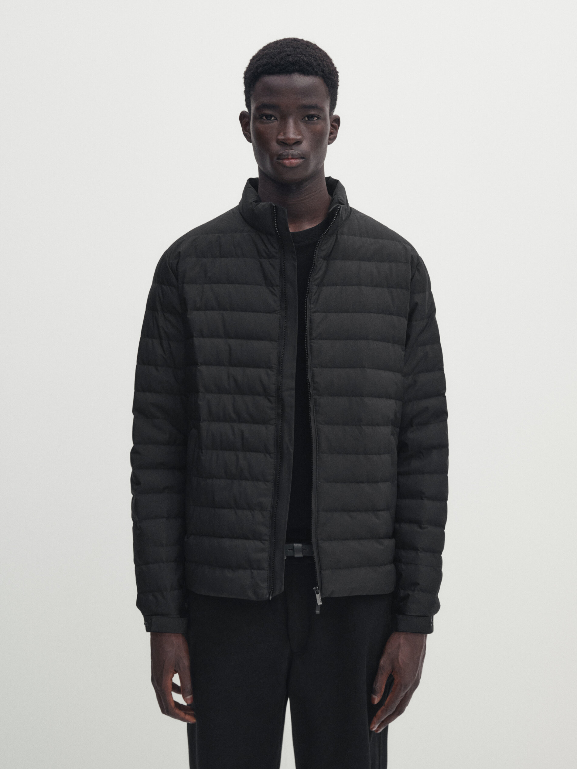 Puffer jacket with down and feather filling · Black, Pale Khaki
