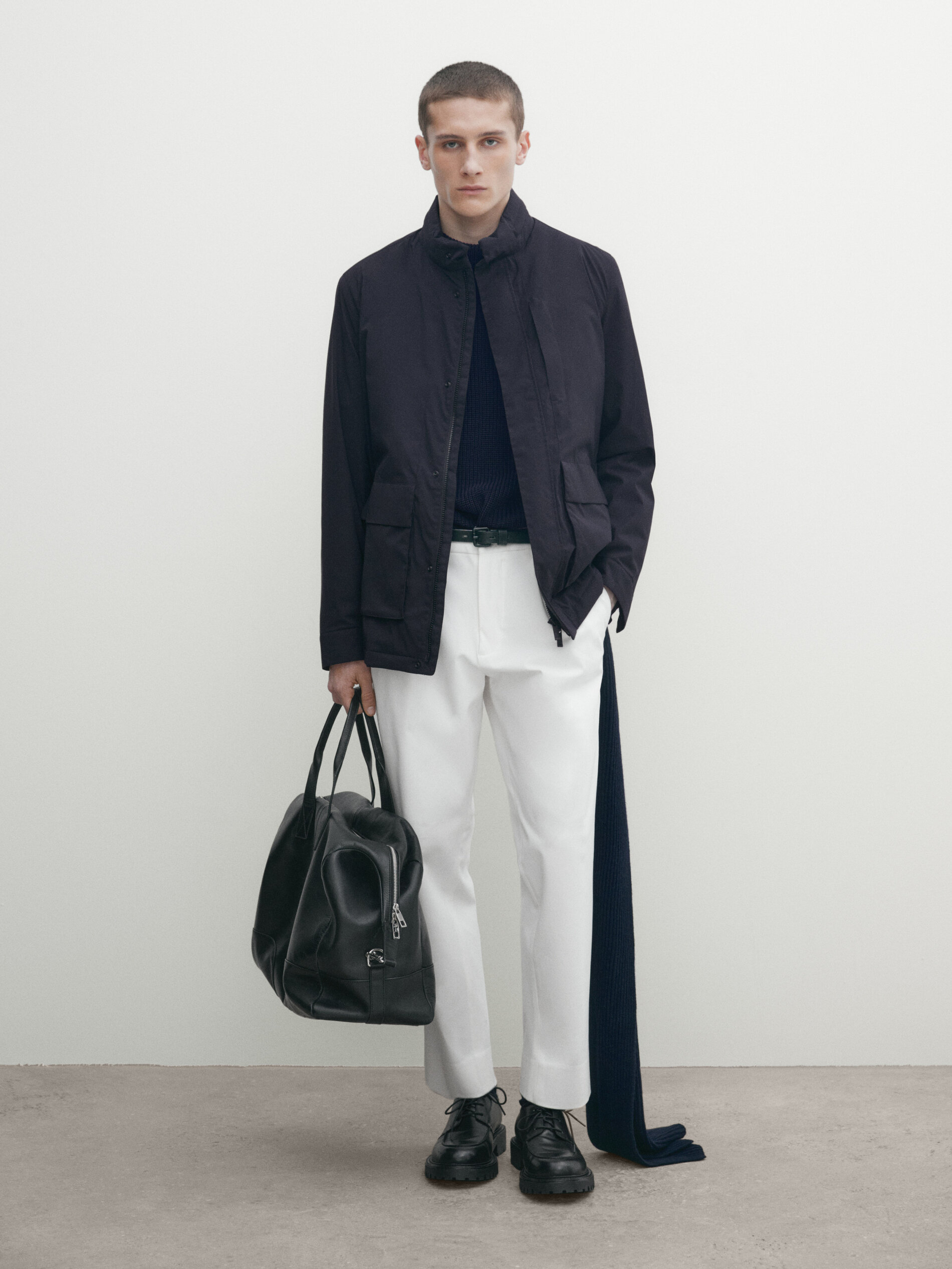 Concealed hood jacket with pockets Navy Blue Coats And Jackets