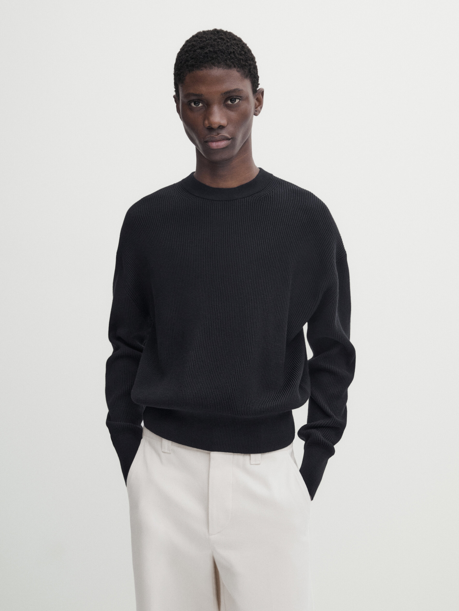 Textured crew deals neck jumper