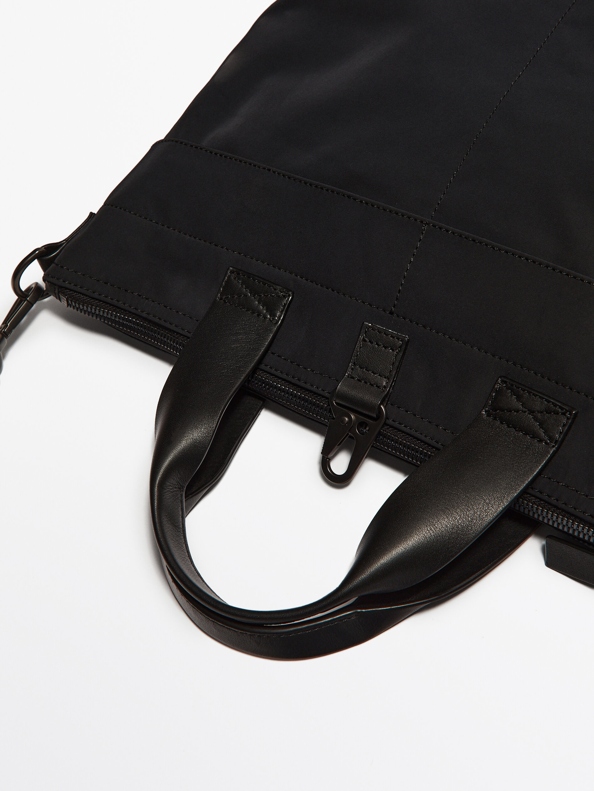 Contrast nylon tote bag with leather details Studio Black