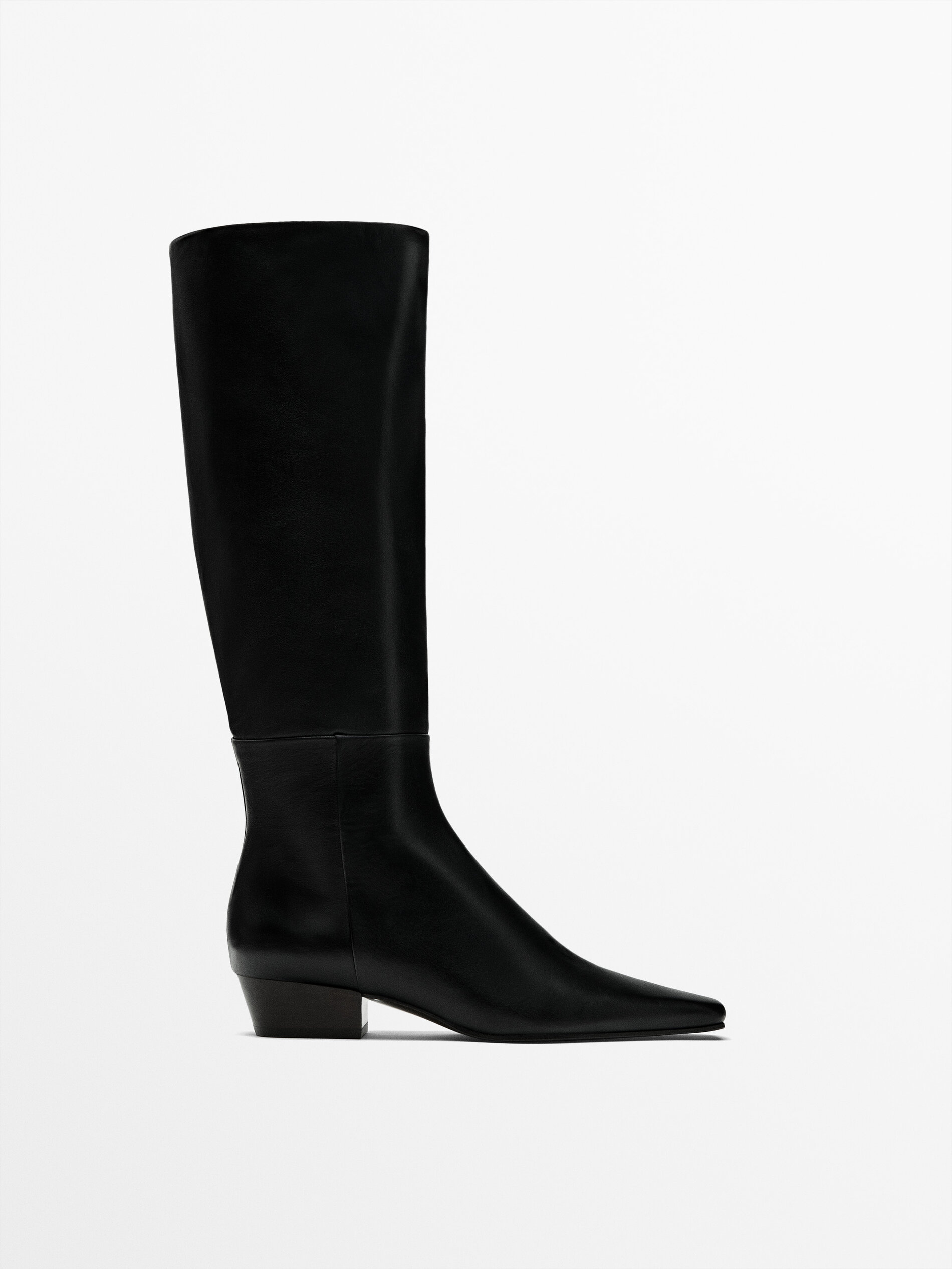 Bottes bout carr Noir Bottes Et Bottines Massimo Dutti