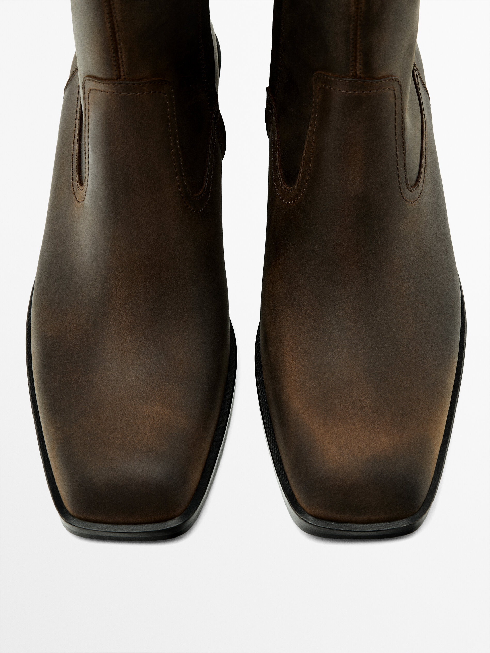 Bottines talon avec bout carr Marron Bottes Et Bottines
