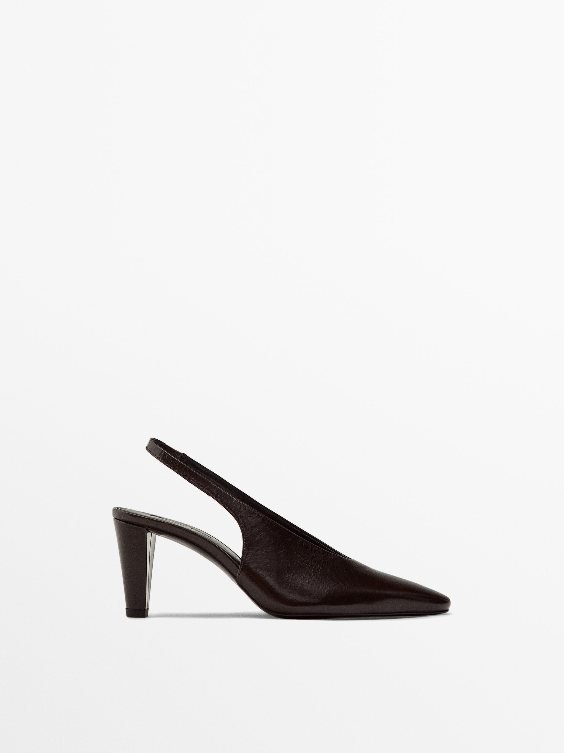 Leather round toe slingback shoes Brown Heel Shoes Massimo Dutti