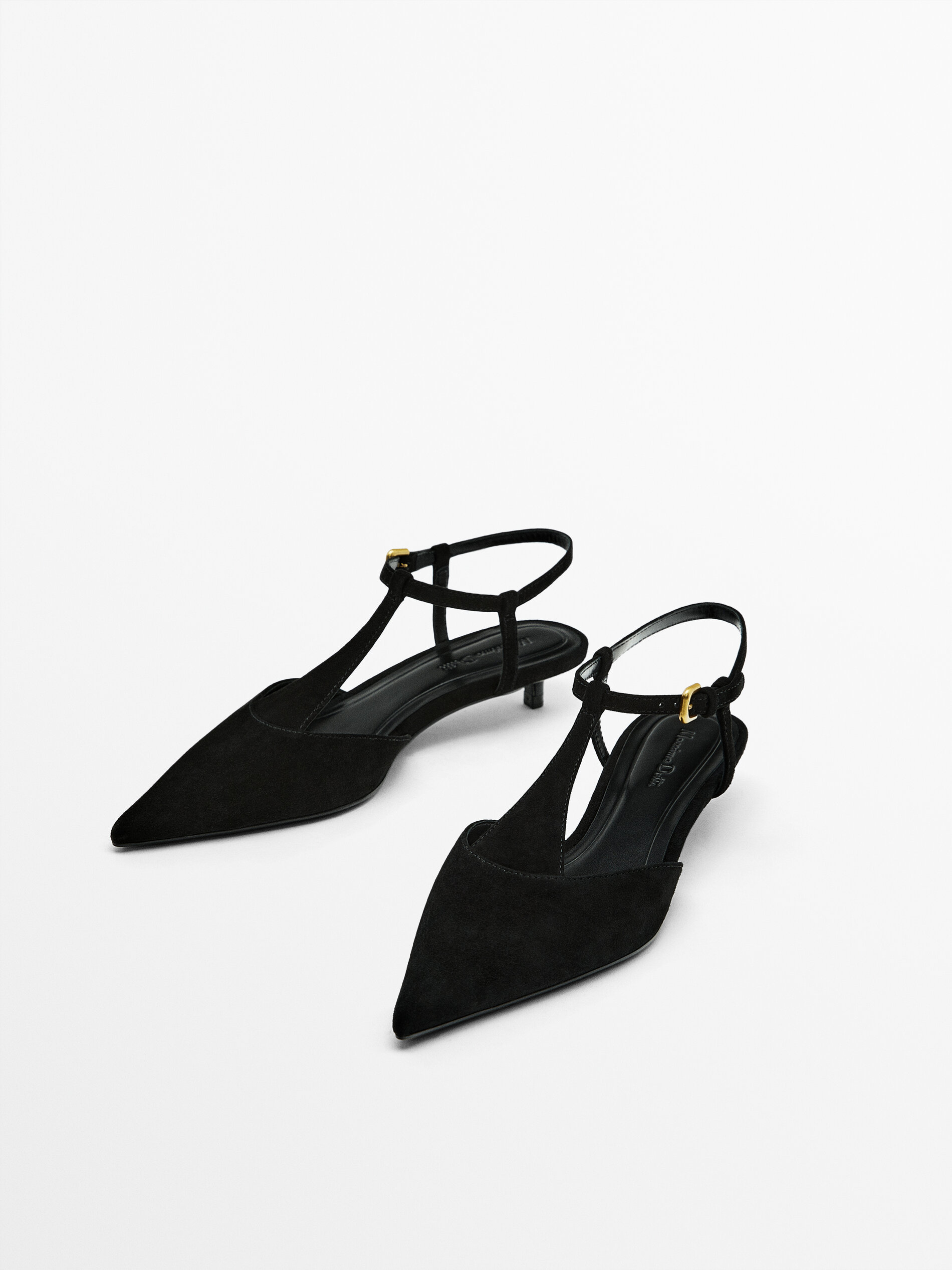 Suede slingback high heel shoes Black Heel Shoes Massimo Dutti