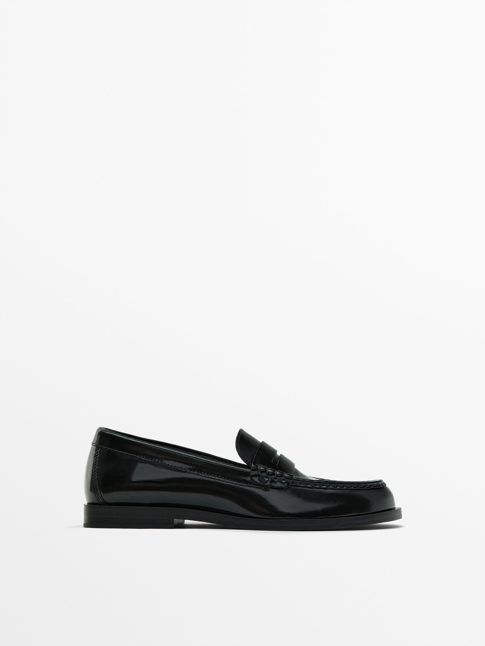 Leather penny loafers Black Flat Shoes Massimo Dutti