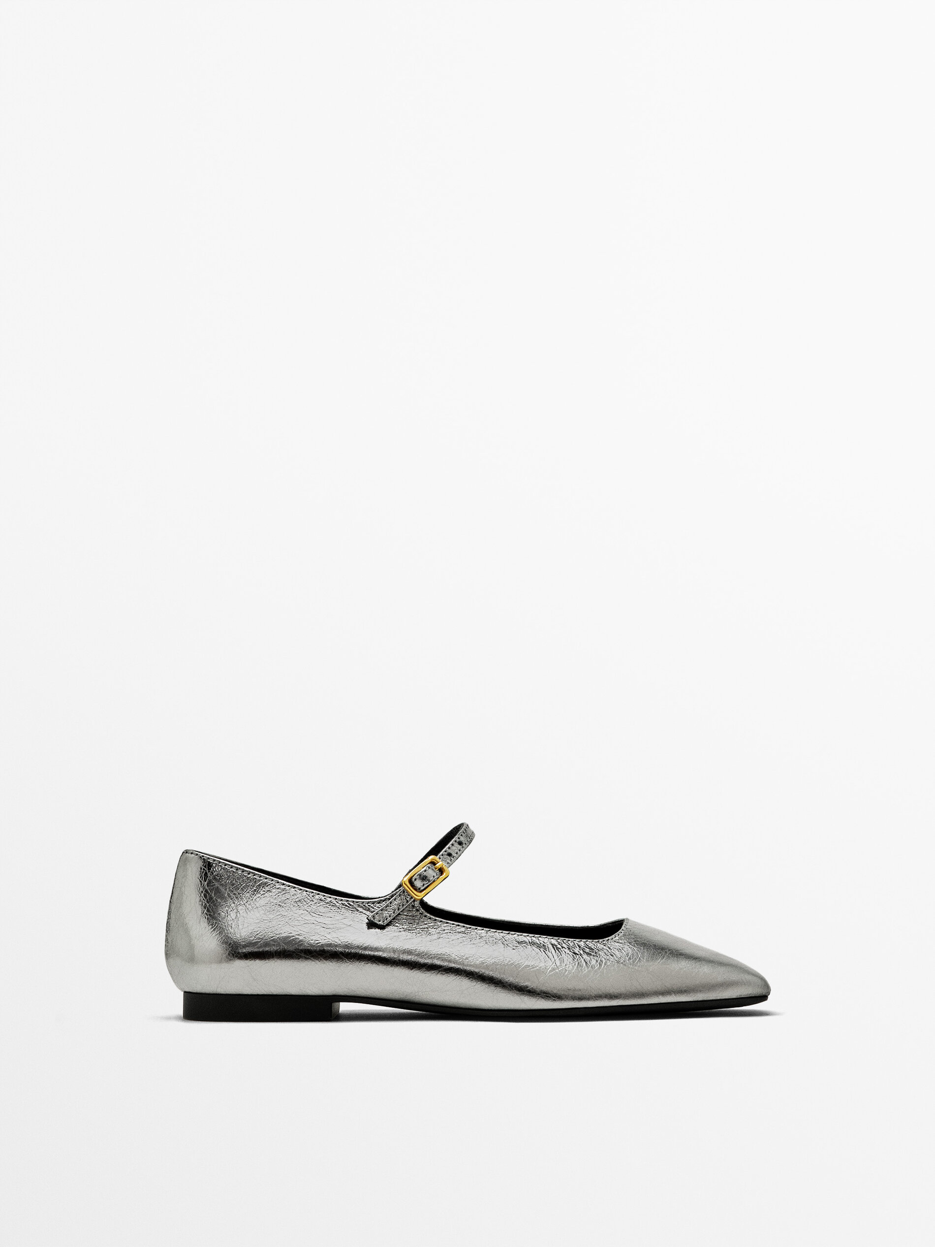Ballet flats with buckle Silver Flat Shoes Massimo Dutti