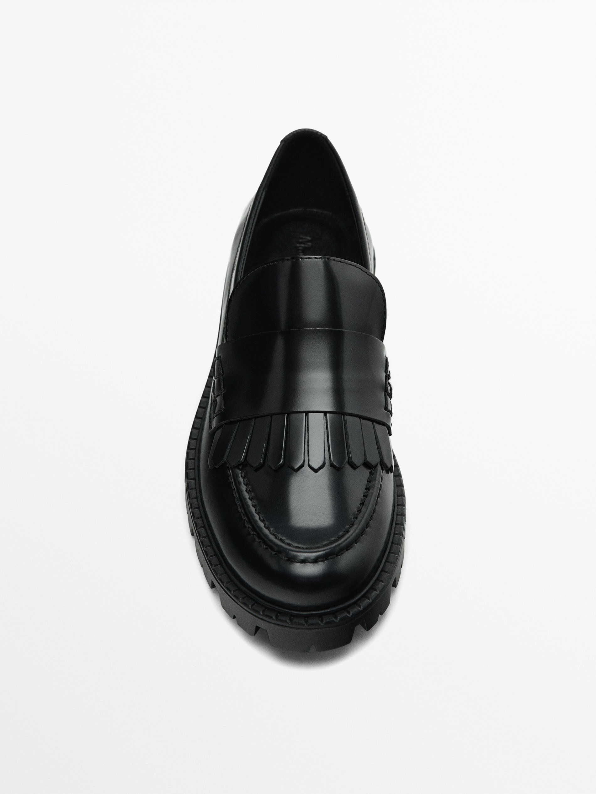 Leather track sole loafers Black Flat Shoes Massimo Dutti