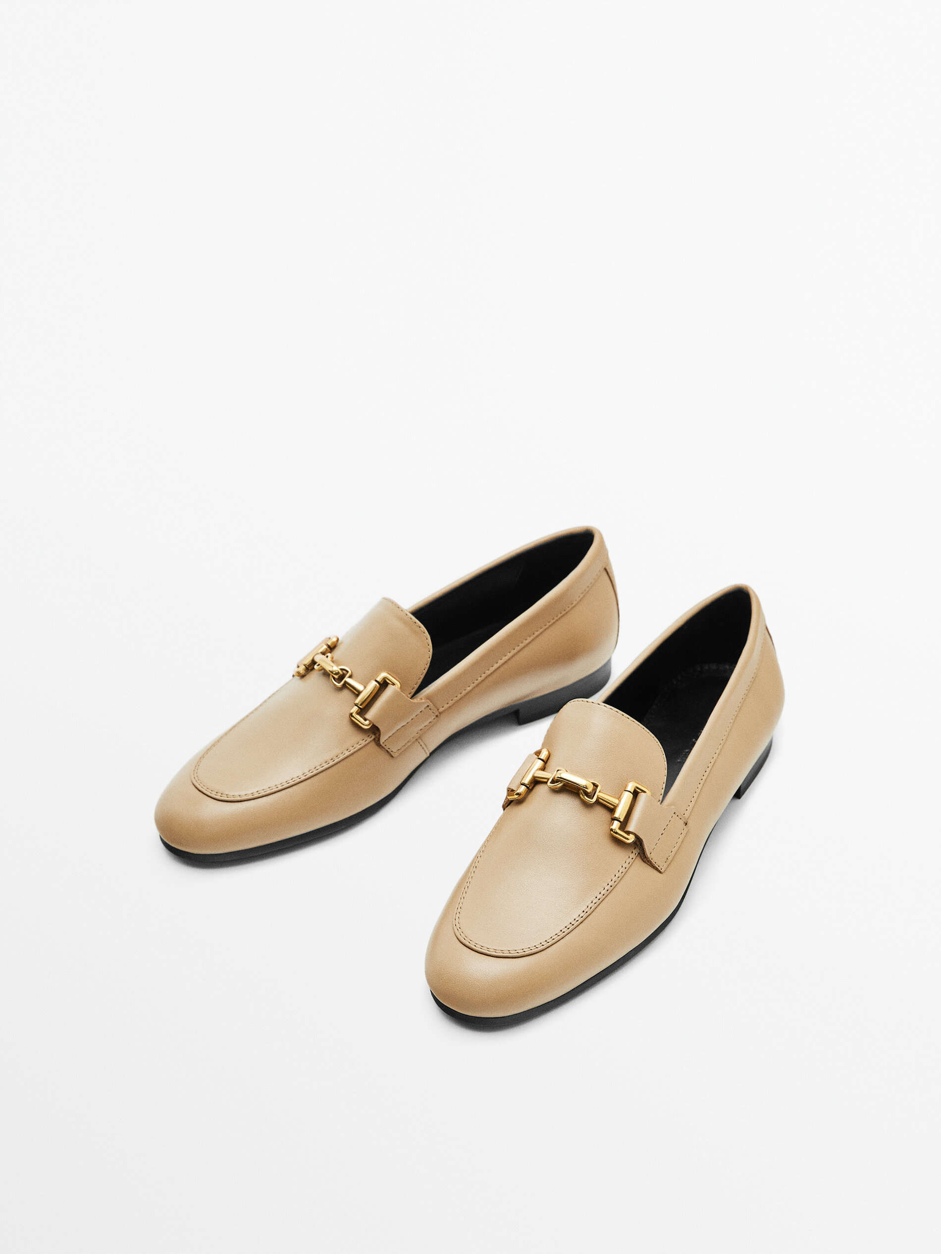 Leather loafers with metal buckle