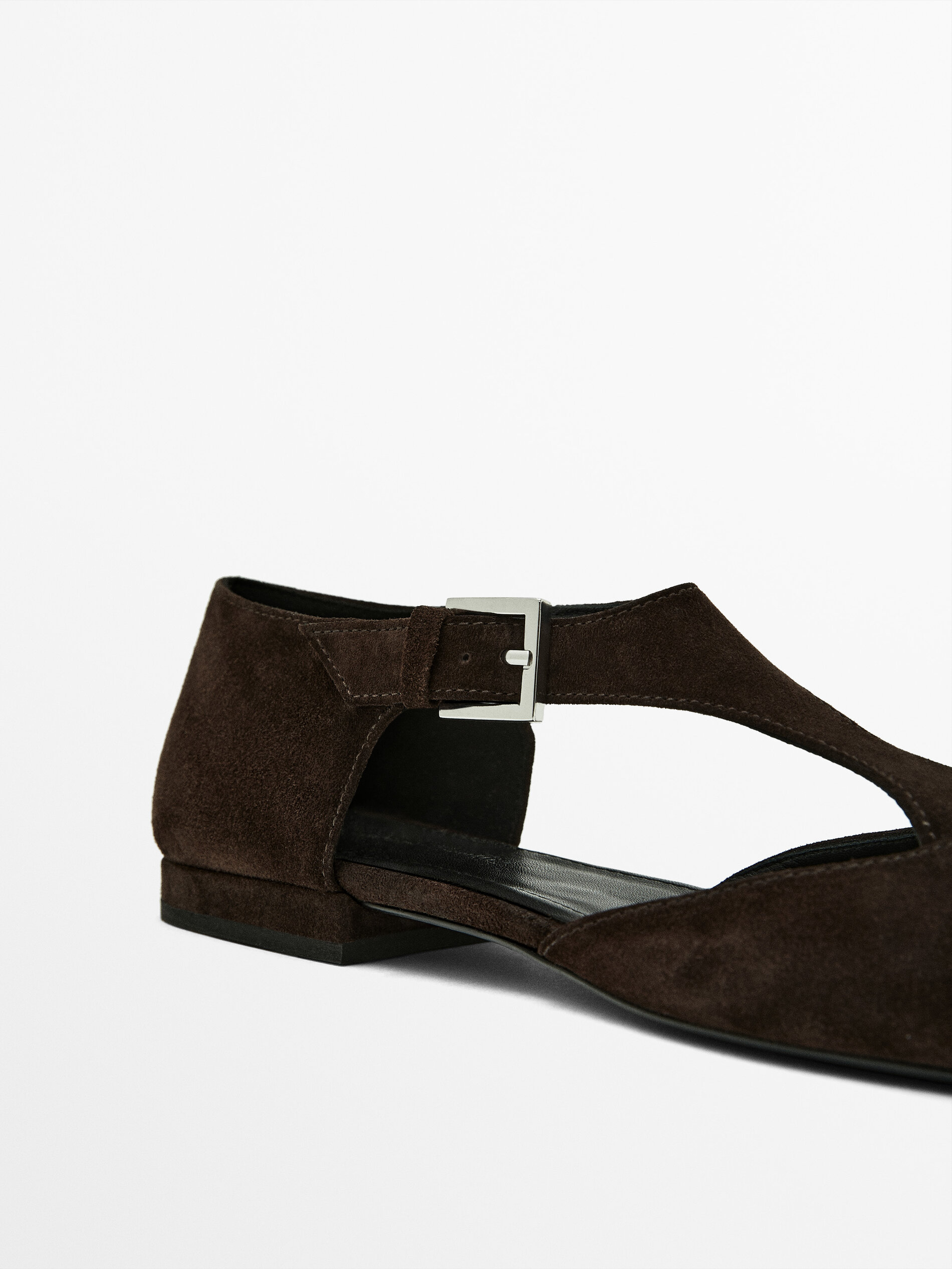 Split suede flat shoes with instep piece Brown Flat Shoes