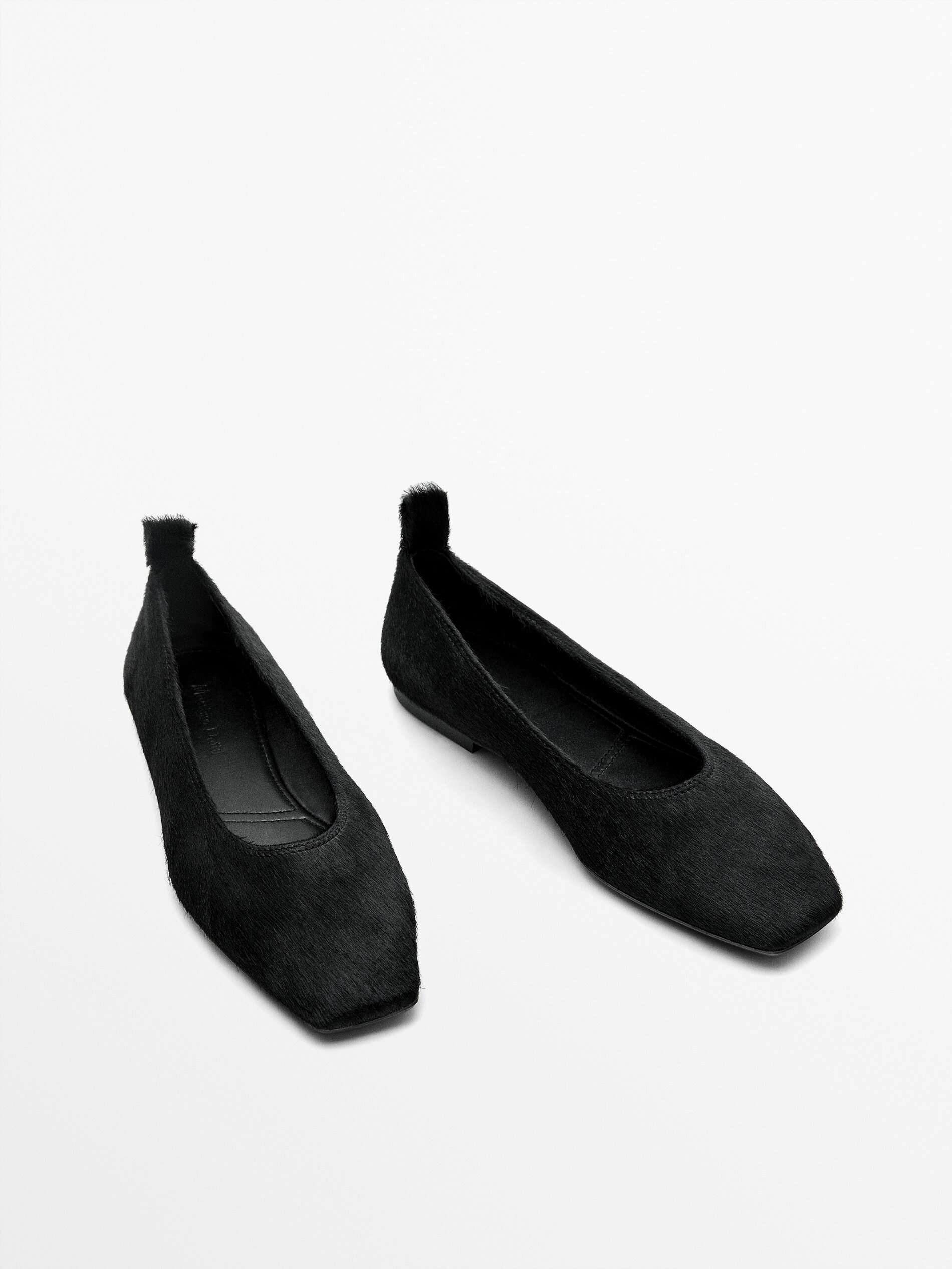 Fur ballet flats Black Flat Shoes Massimo Dutti