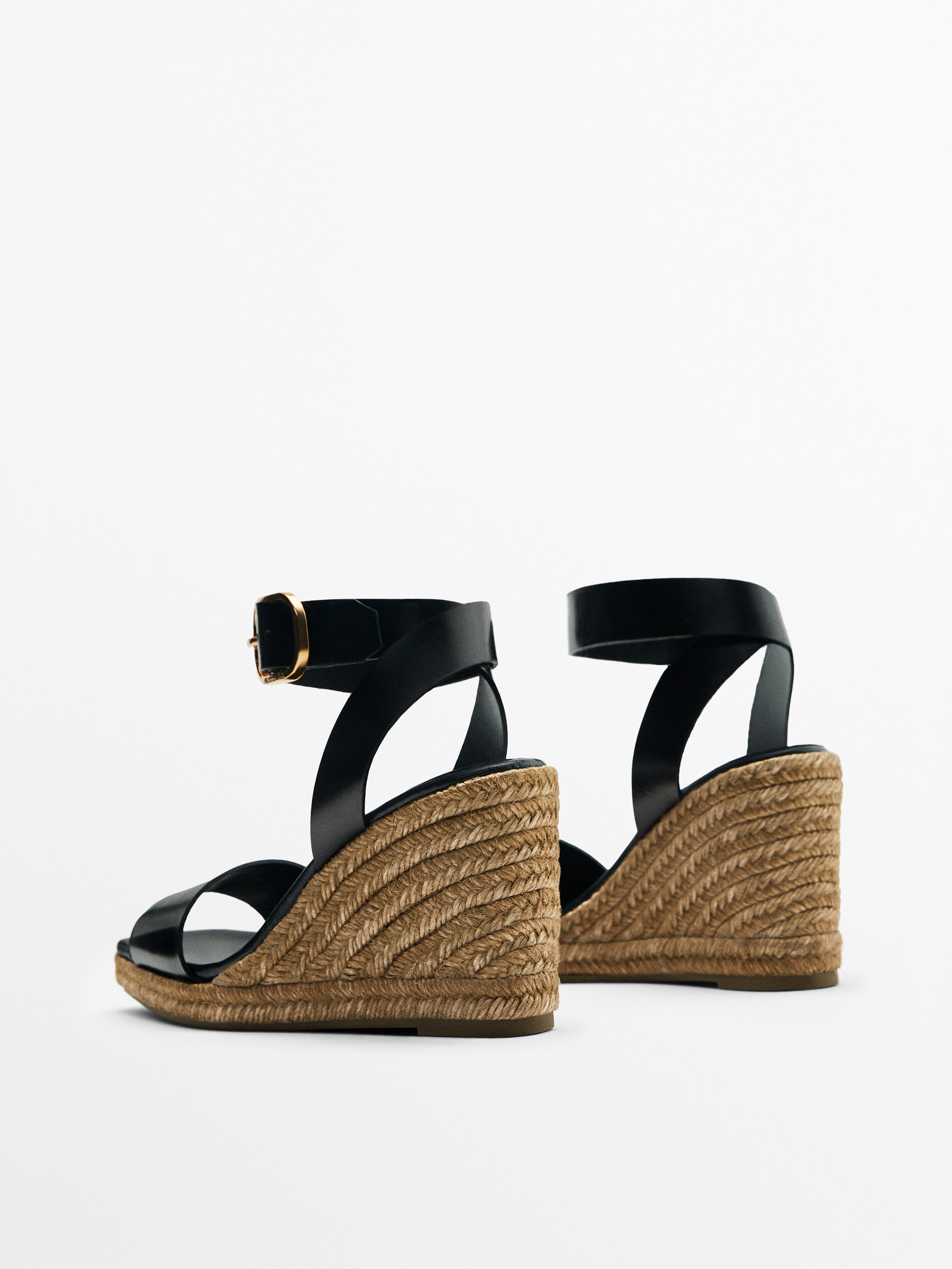 JUTE WEDGES WITH BUCKLED ANKLE STRAP Black Heeled Sandals