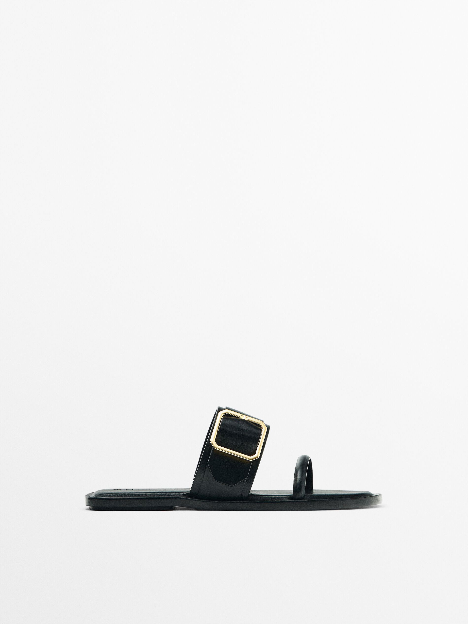 WIDE STRAP SANDALS WITH BUCKLE Black Flat Sandals Massimo Dutti