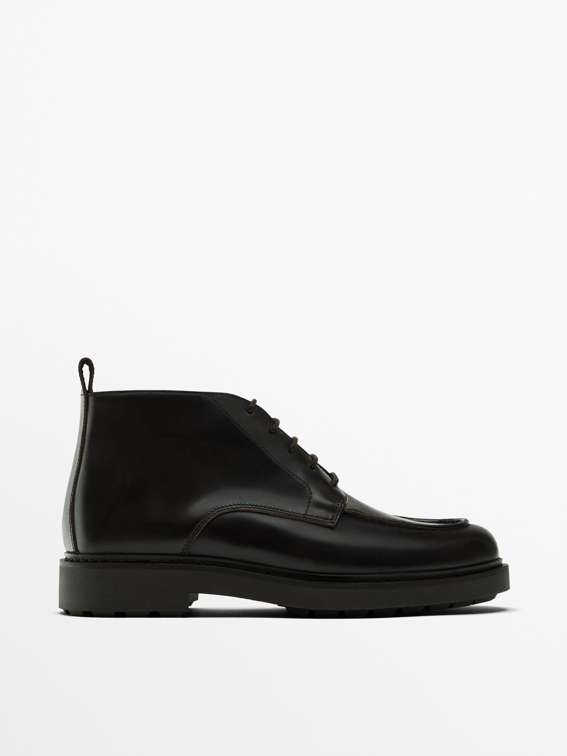 Dark brown moc toe ankle boots