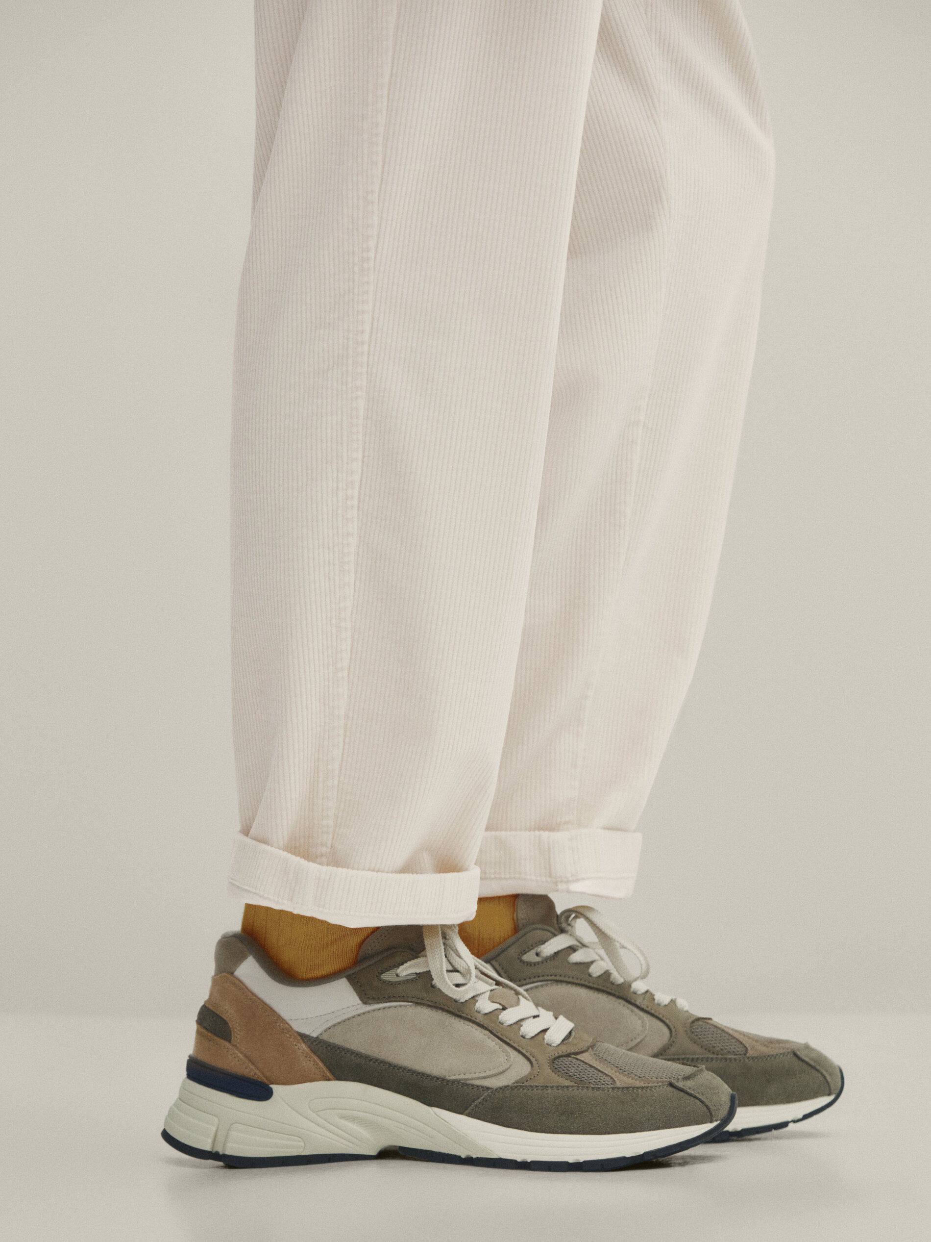 Contrast khaki trainers Khaki Shoes Massimo Dutti