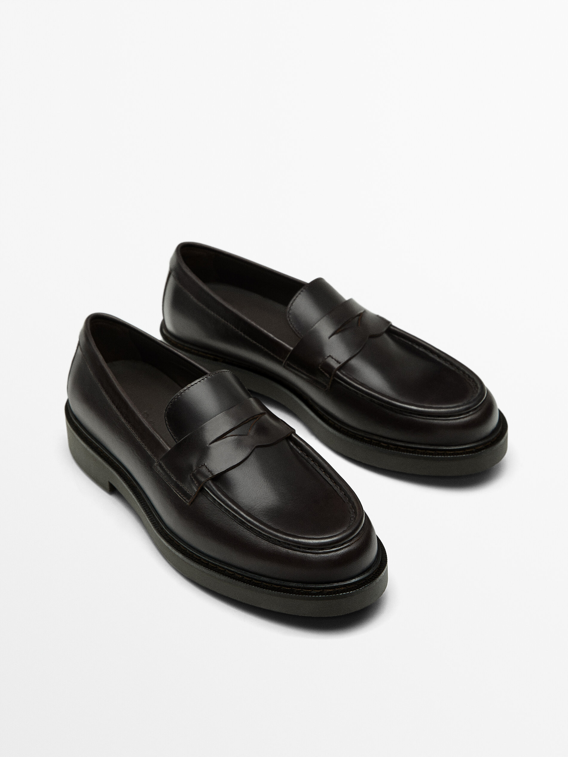 Dark brown moc toe loafers