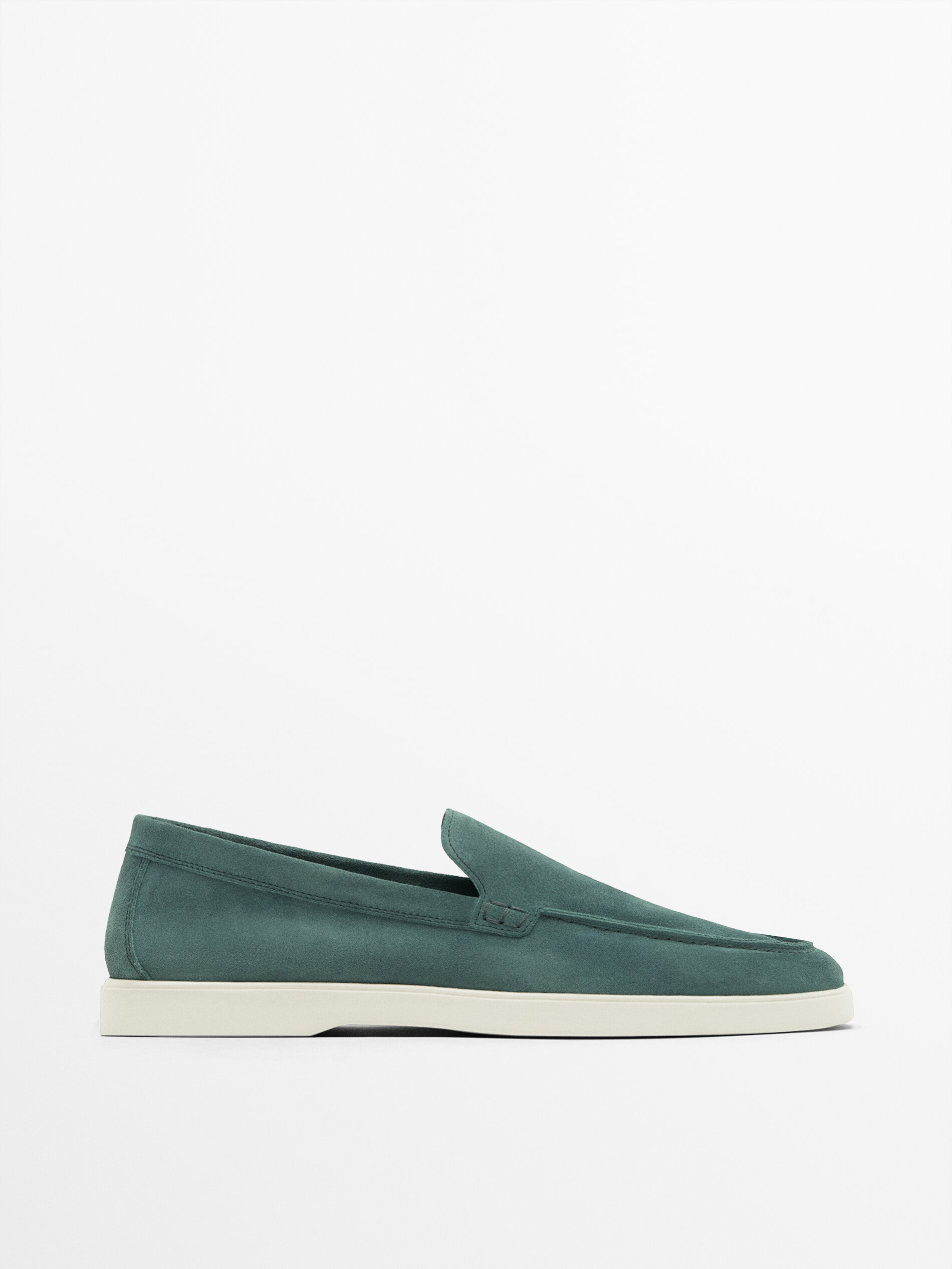 Split suede leather loafers Petrol Blue Shoes Massimo Dutti