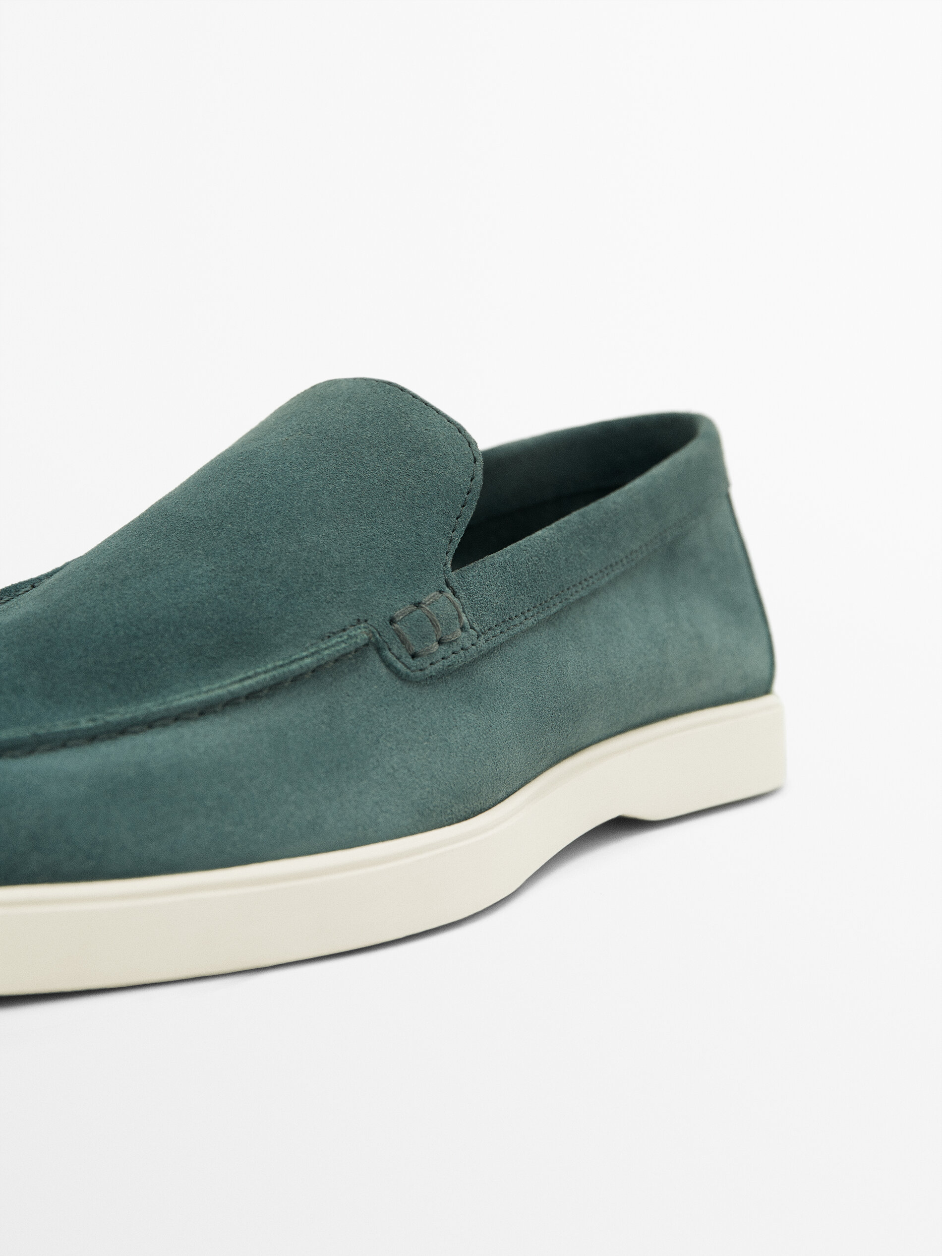 Split suede leather loafers Petrol Blue Shoes Massimo Dutti