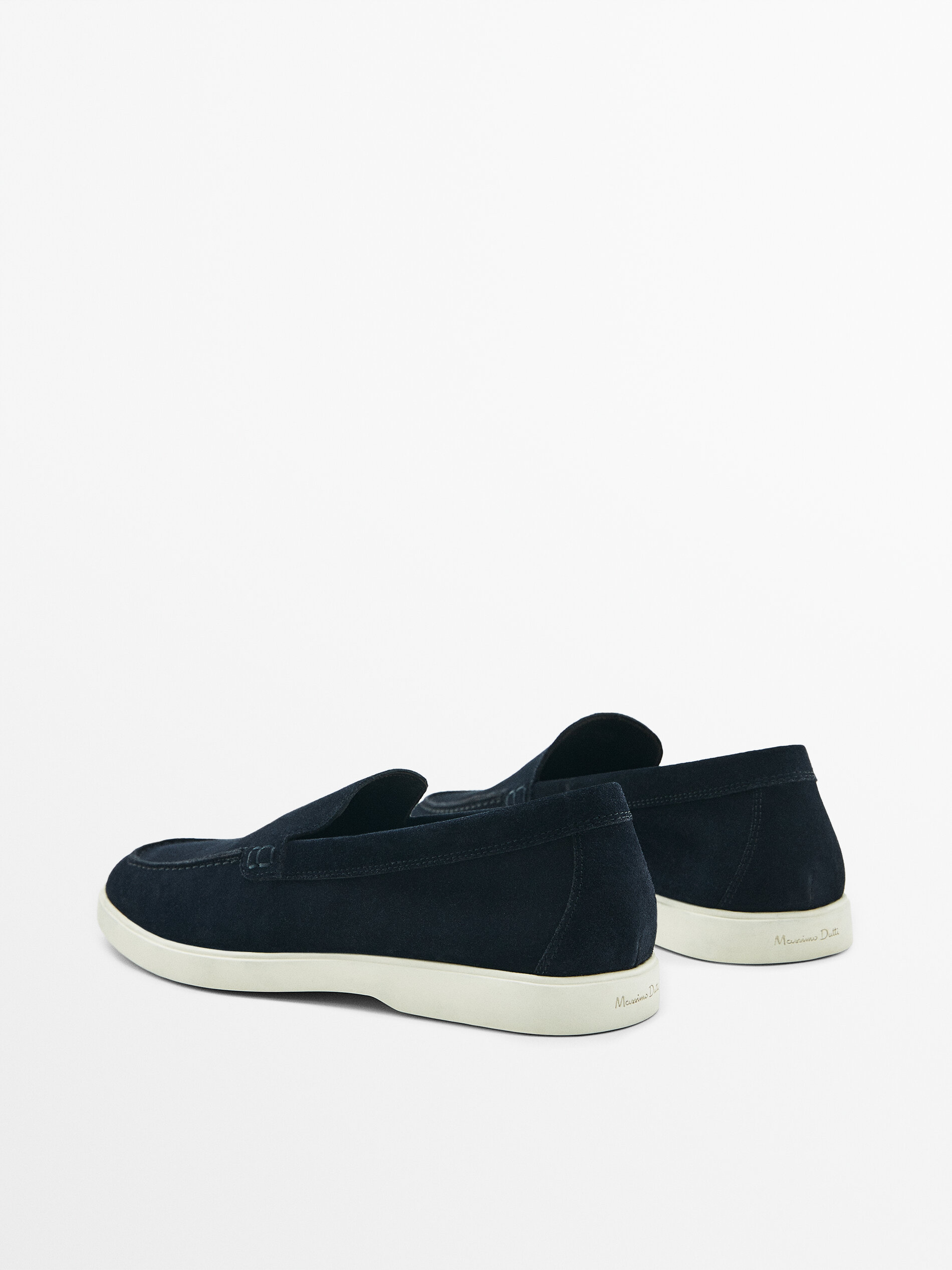 Split suede leather loafers Blue Shoes Massimo Dutti