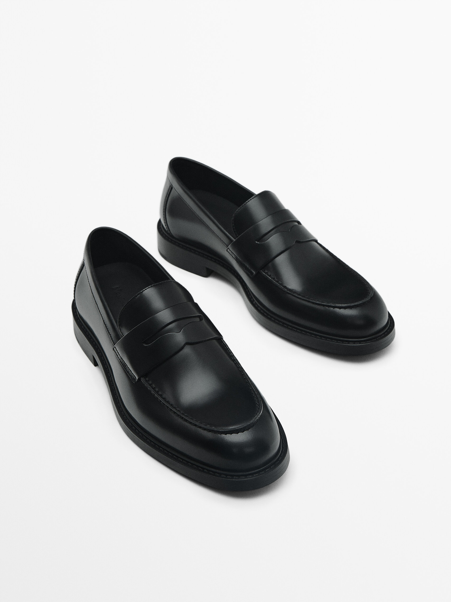 Black leather loafer shoes mens sales