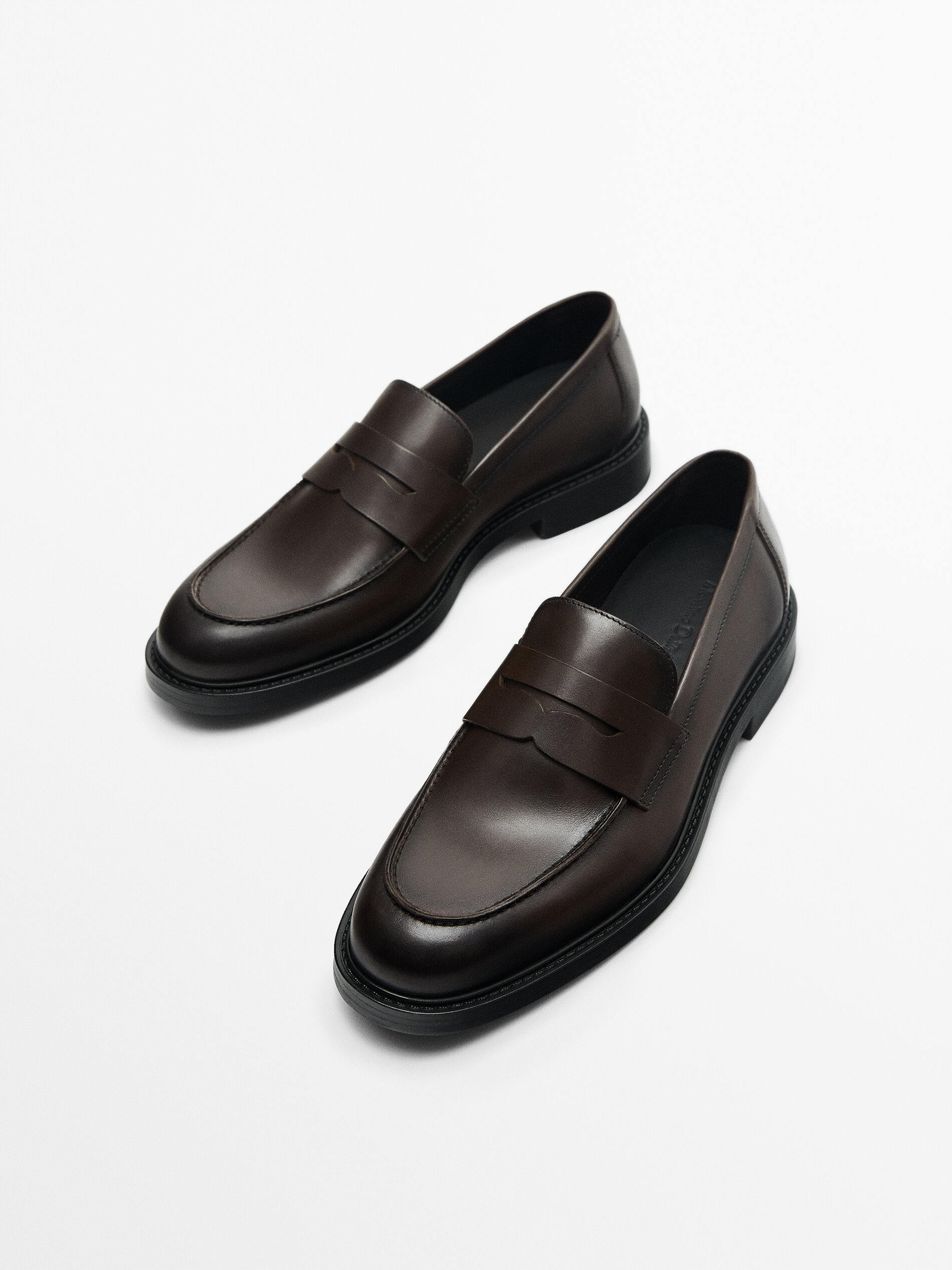 Brown leather penny loafers