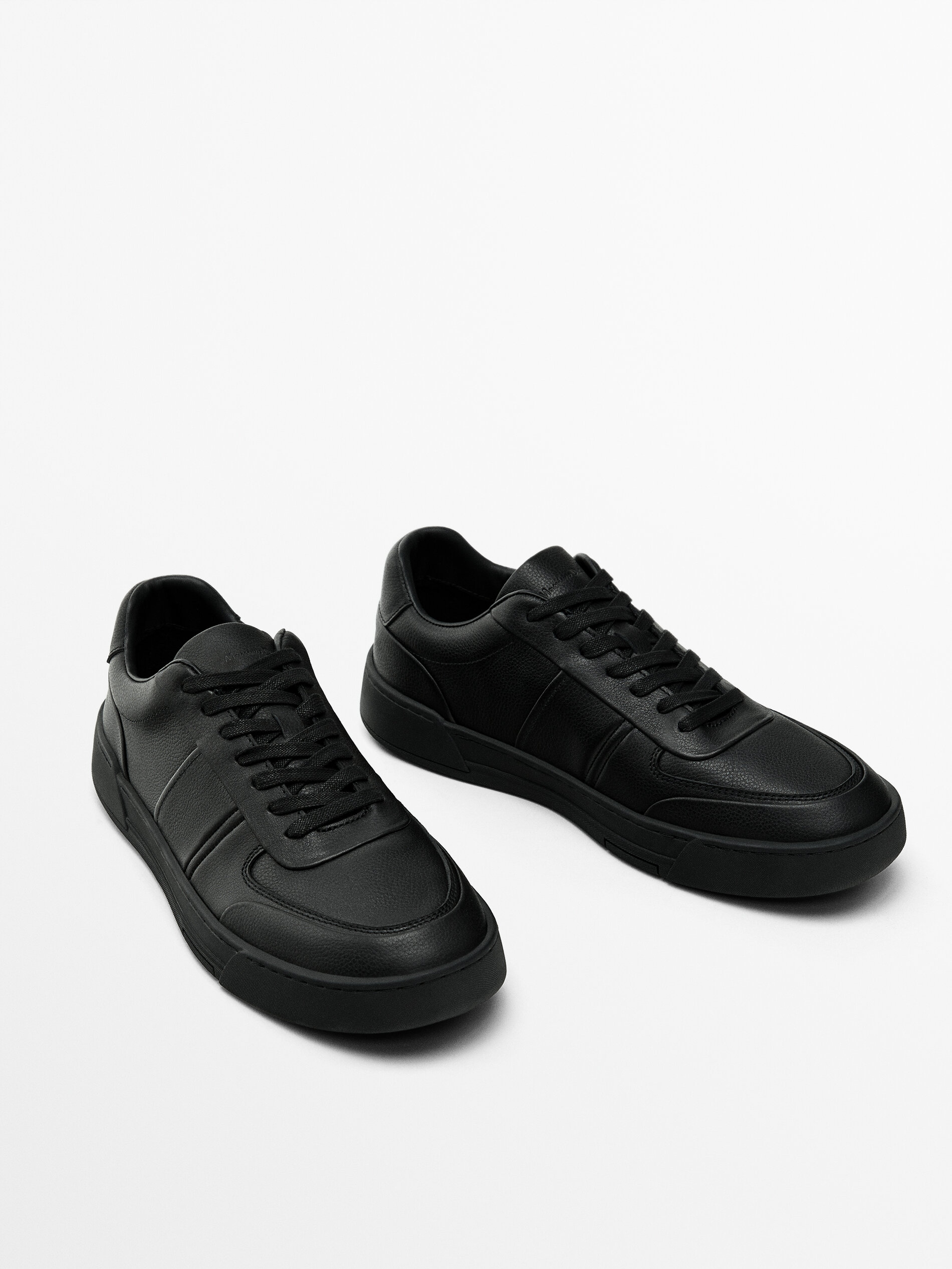 Black leather trainers Black Shoes Massimo Dutti