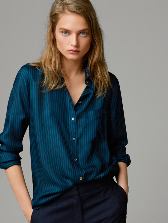 РУБАШКА ШЕЛКОВАЯ С ПРИНТОМ В ПОЛОСКУ