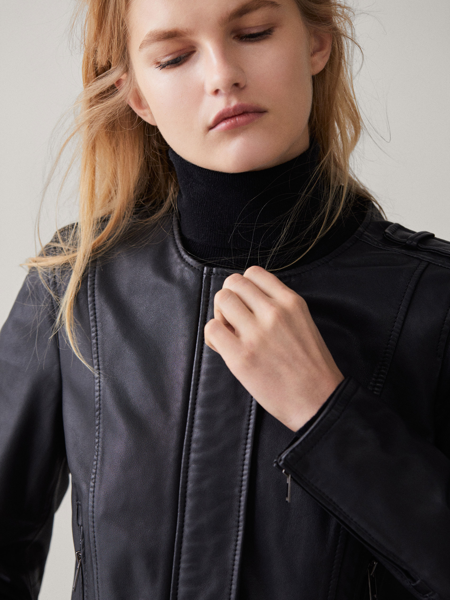 Black Nappa Leather Jacket With Epaulettes