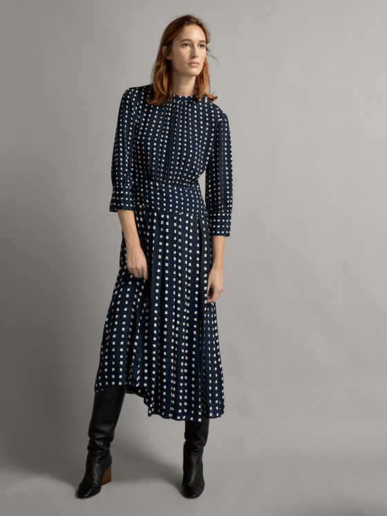 Massimo Dutti PLEATED DRESS WITH TWO-TONE PRINT at Â£99.95 | love the brands
