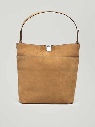 Bags Wallets Accessories Women Massimo Dutti Macedonia Split Suede Handbag With Metal Clasp
