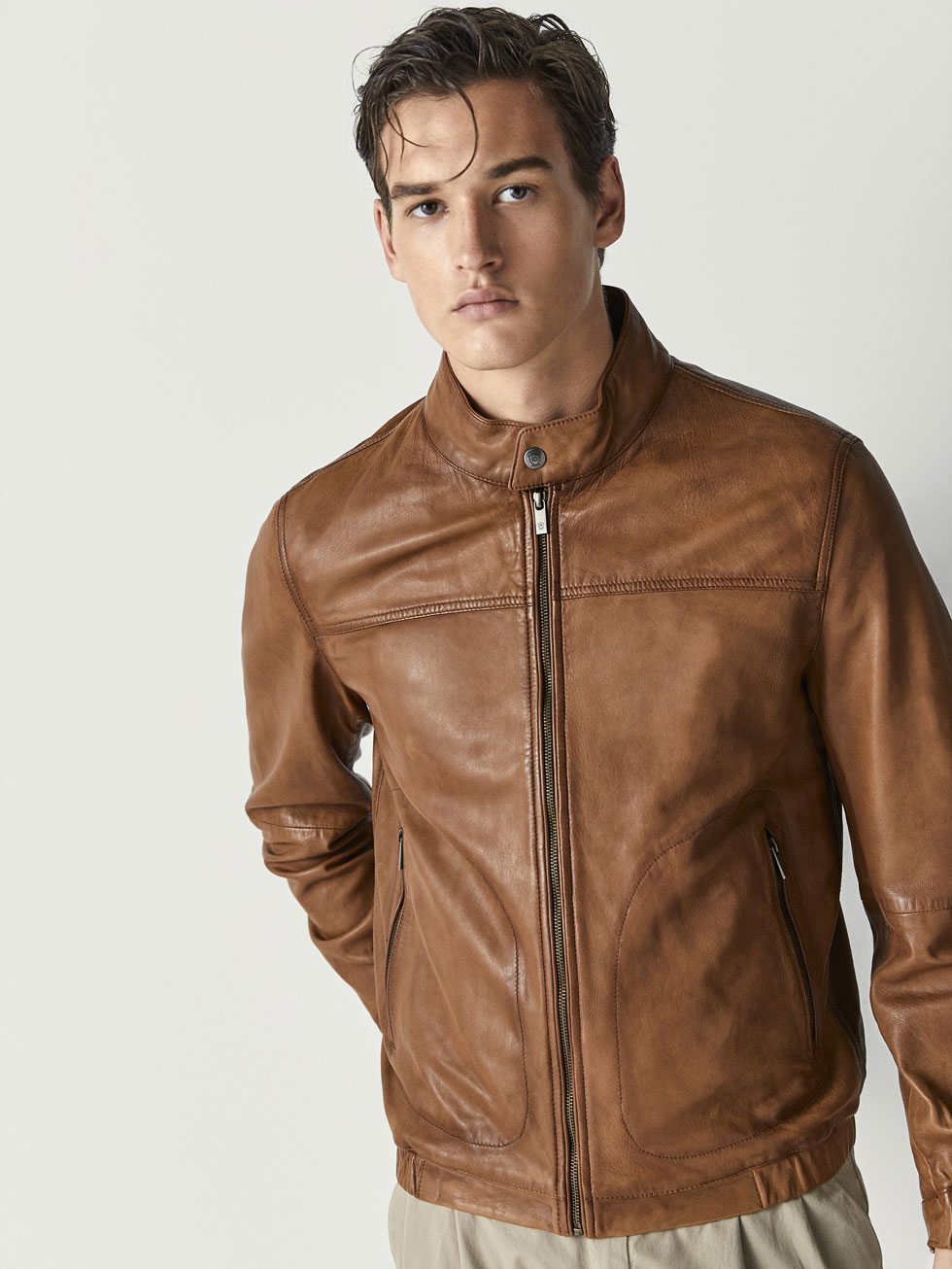 Nappa Jacket With Elastic Details Men Massimo Dutti