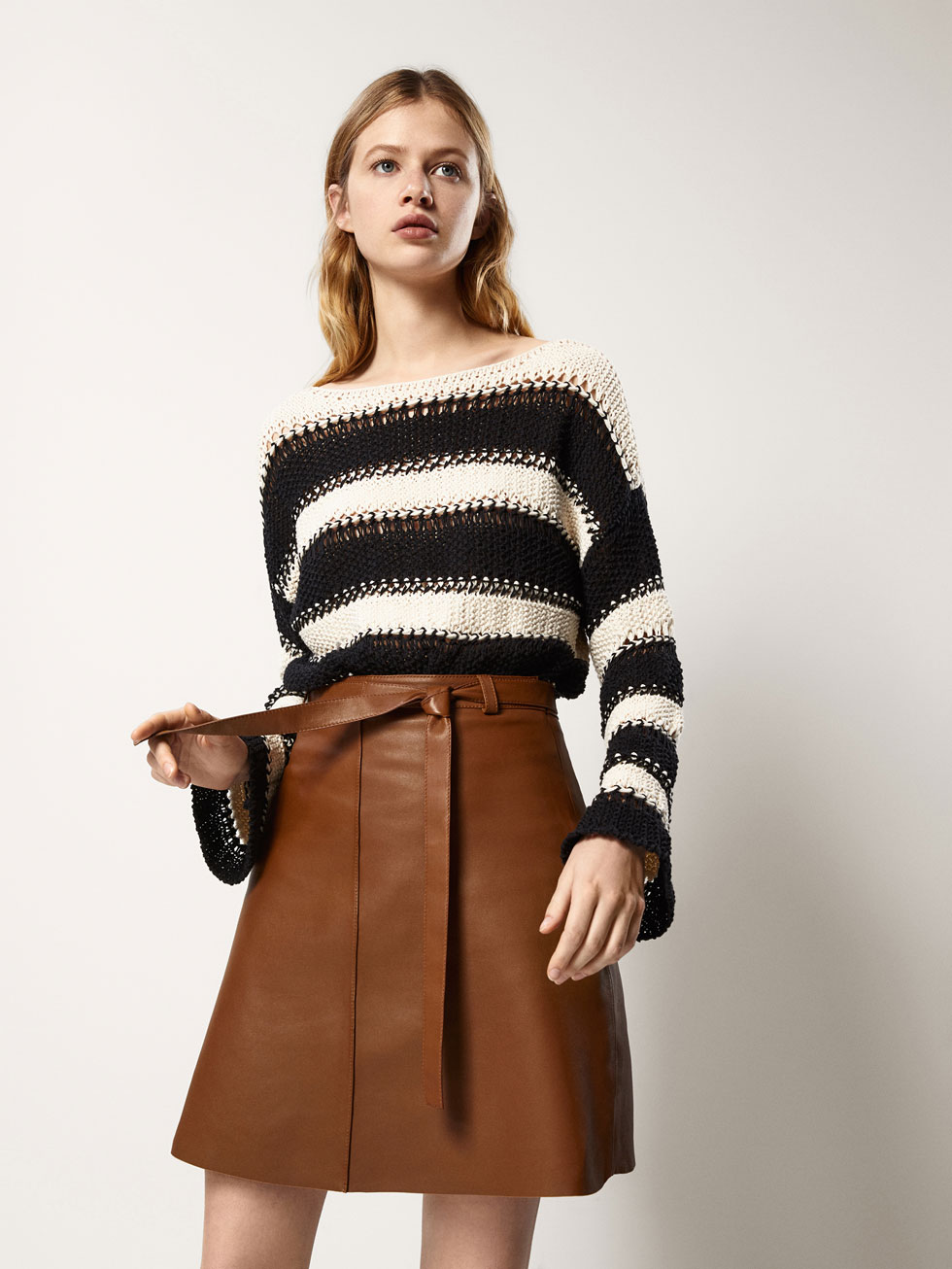 Never Pay Full Price for Nappa Leather Skirt With Seam Details