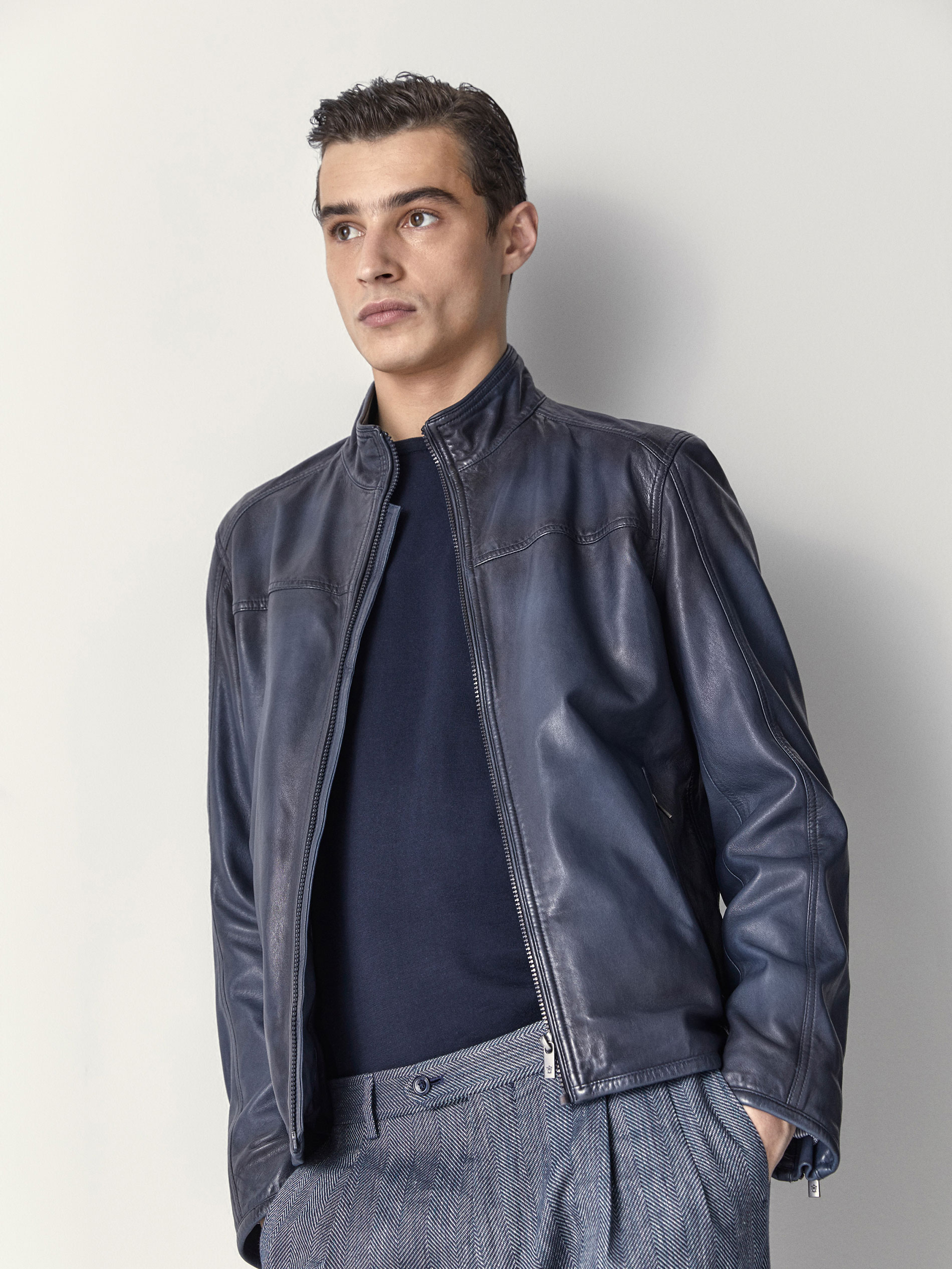 Nappa Leather Jacket With Piped Seams