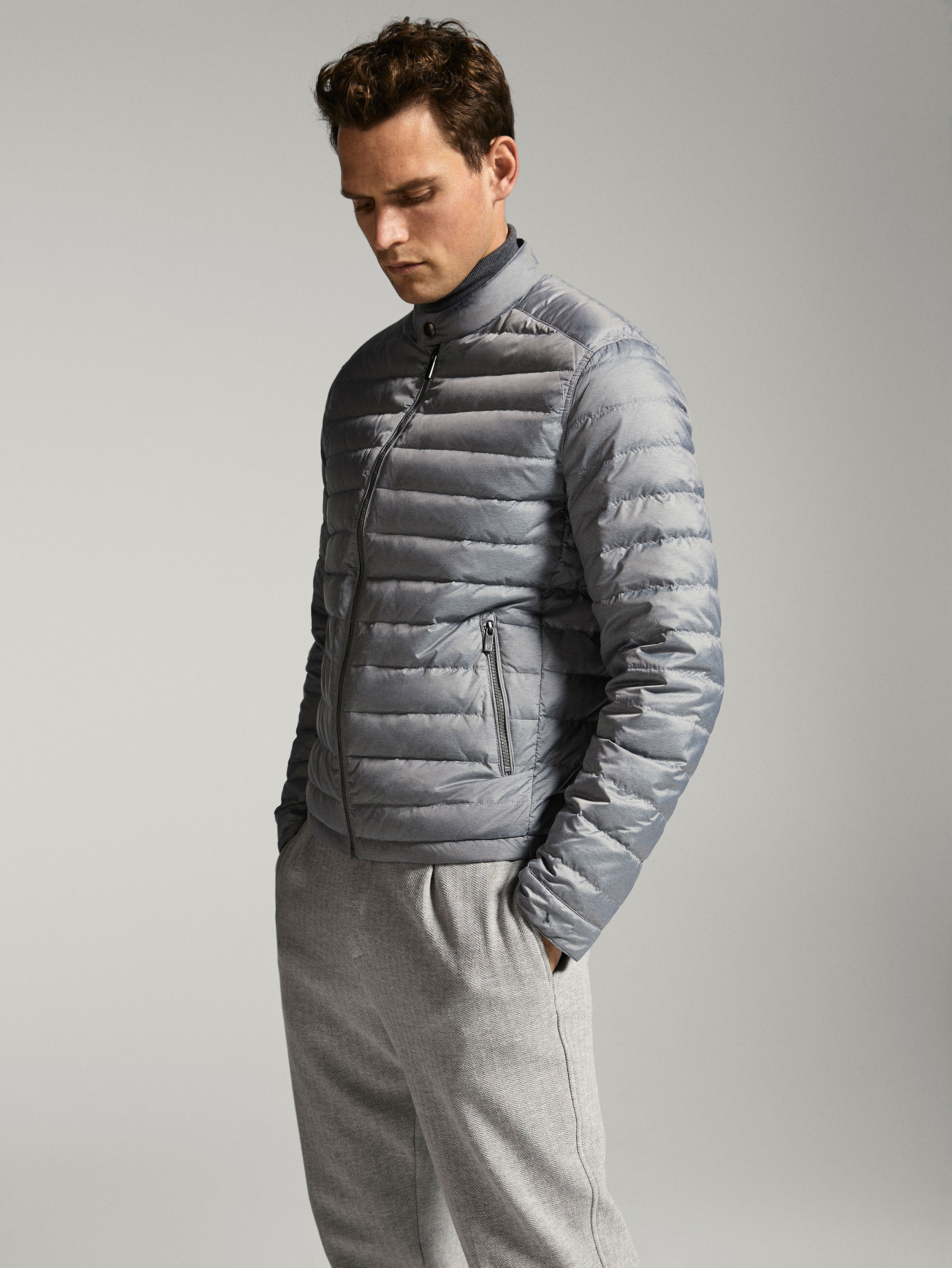 Massimo Dutti GREY MELANGE DOWN PUFFER JACKET at £39.95 | love the brands