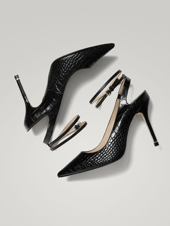 Massimo Dutti ESCARPIN NOIR OUVERT À L'ARRIÈRE EN CUIR ...