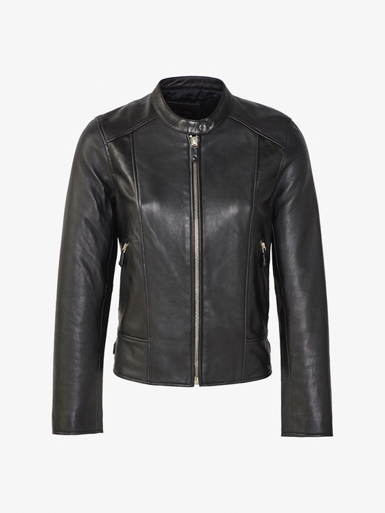 Black Nappa Leather Biker Jacket With Zips Women Massimo
