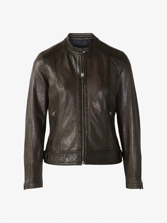Black Nappa Leather Jacket With Topstitching Null